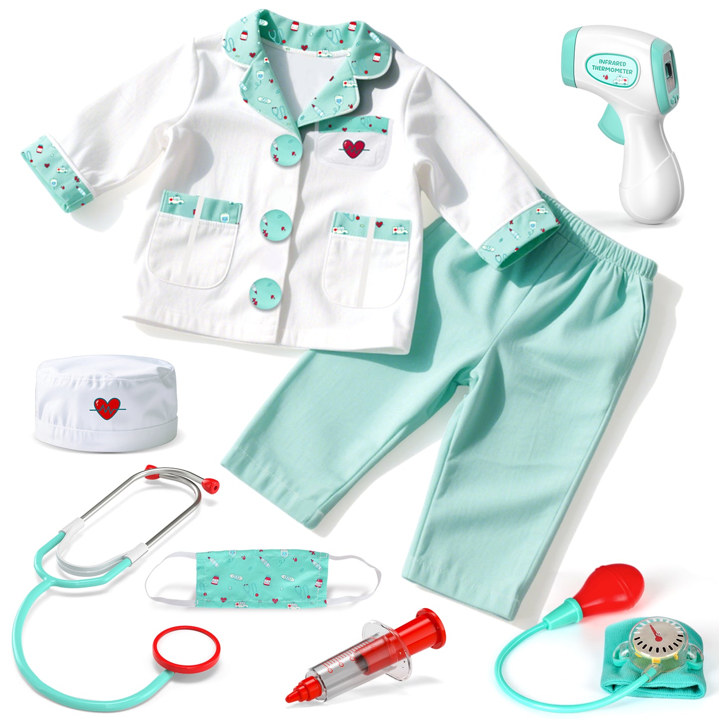 Doctor Costume Set for Kids, Pretend Play Doctor Dress up Clothes with Medical Accessories, Kids Doctor Costume Set Toy for Age 3 4 5 6 Boys Girls - Pink