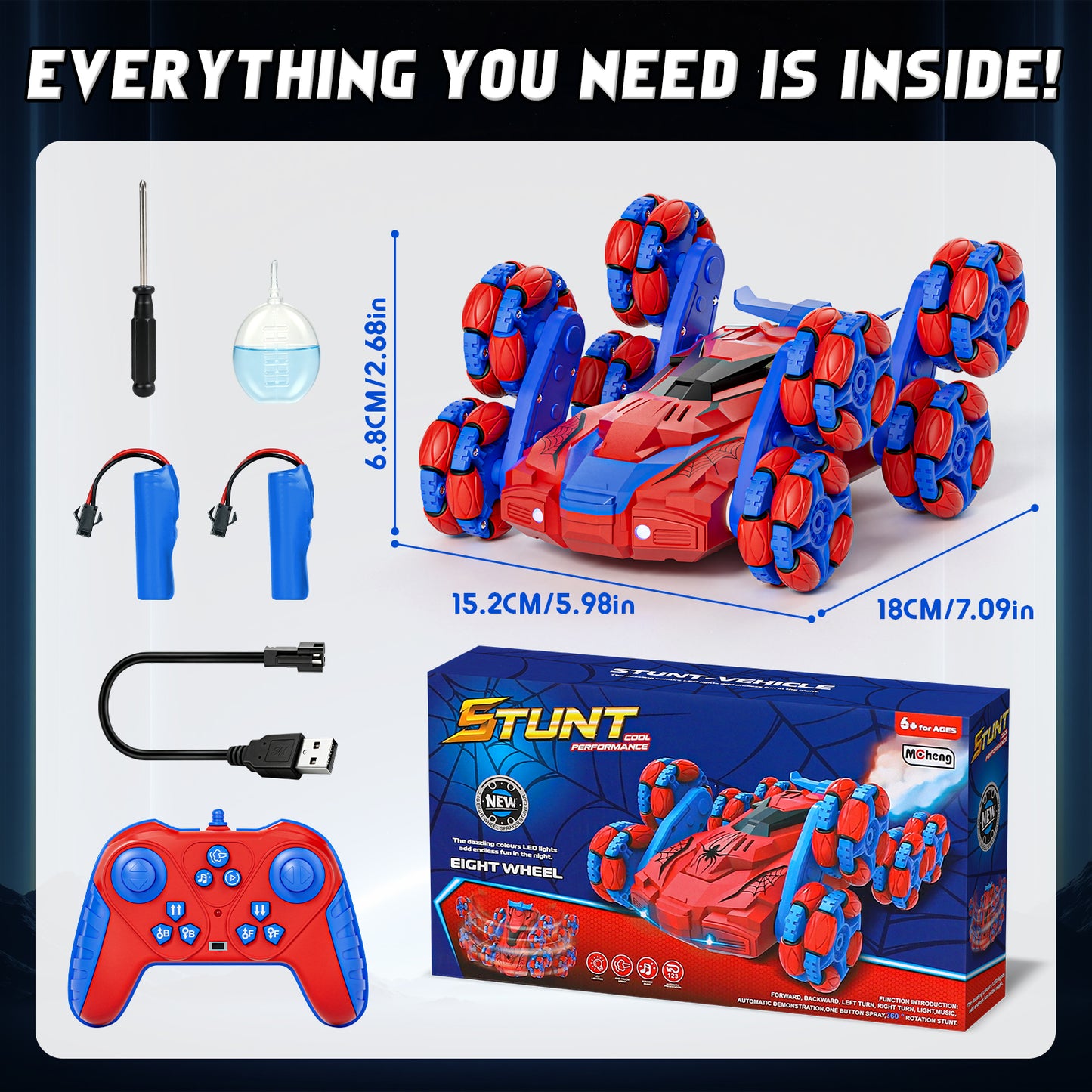 Remote Control Car, 8WD RC Car Toys for Boys, 2.4Ghz RC Car with Light & Spray, Transform Drift RC Stunt Cars Toys for Boys 5 6 7 8 9 10 Years, RC Cars for Boy Outdoor Toys Birthday Gift