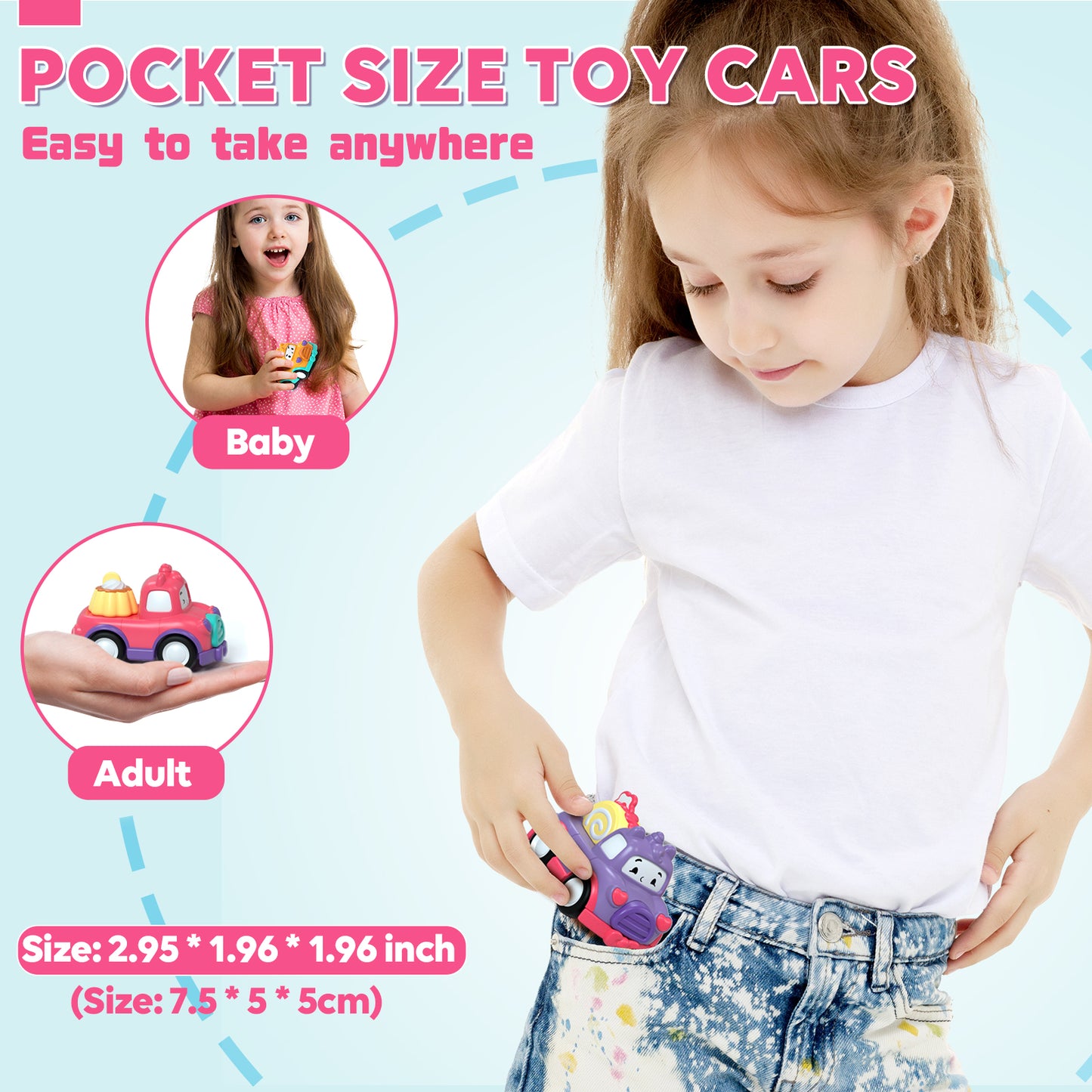 Toddler Girl Toys, 7-in-1 Toy Cars for Girls with Lights & Music, 2 Year Old Girl Toys, Unicorn Toys, Car Carrier Truck Toy, Toys for 1 2 3 Year Old Girls