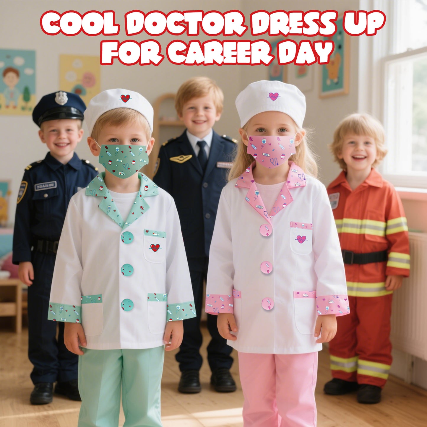 Doctor Costume Set for Kids, Pretend Play Doctor Dress up Clothes with Medical Accessories, Kids Doctor Costume Set Toy for Age 3 4 5 6 Boys Girls - Pink