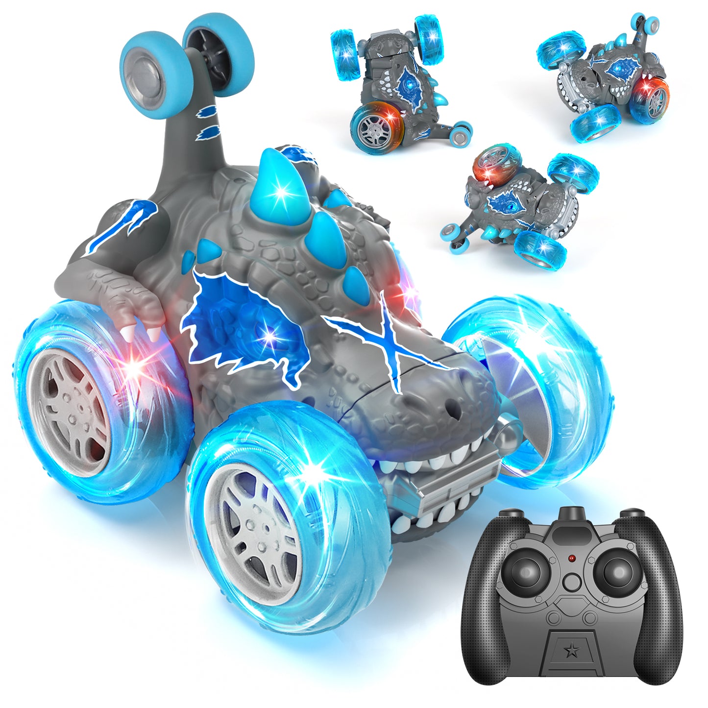 Remote Control Car RC Cars Toys for Boys 3 4 5 6 7 8 9 10 Year Old Girl Boys, 2.4Ghz Fast Stunt with Cool Light Dinosaur Car for Kids Birthday Chritmas