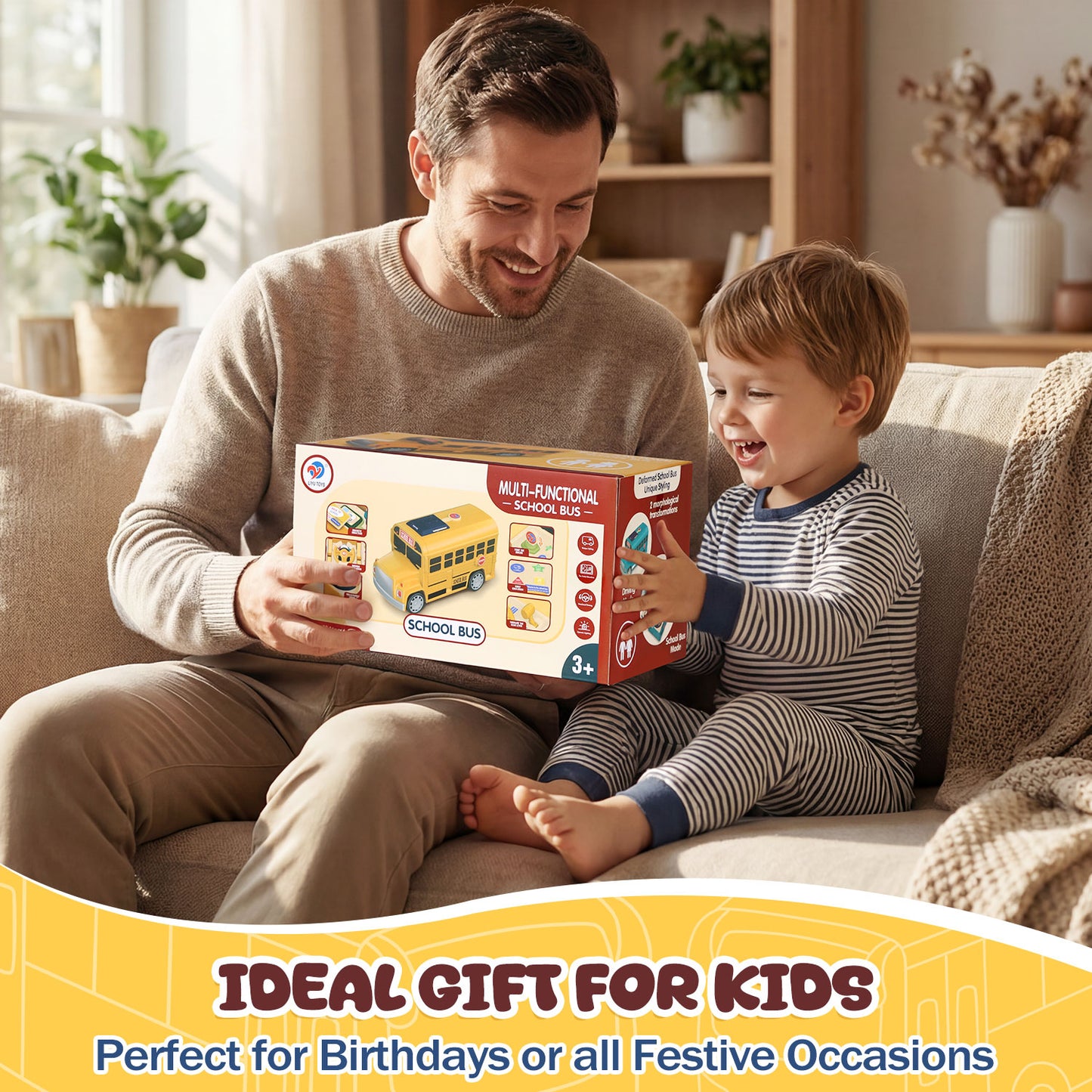 School Bus Toys for Toddler 1 3, School Bus Toys with Light & Sound, Foldable School Bus Toys for Boys, Toys Boys 1 Year Old, Christmas Birthday Gift for Boy