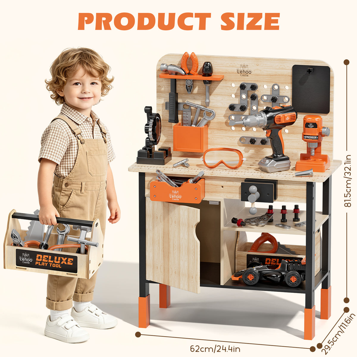 Kids Tool Bench Play Set, Wooden Kids Tool Set with Realistic Tools Electric Drill, Wrench, Screwdriver, Pretend Play Toys Construction Workbench for 3-6 Year Old Boys Girls