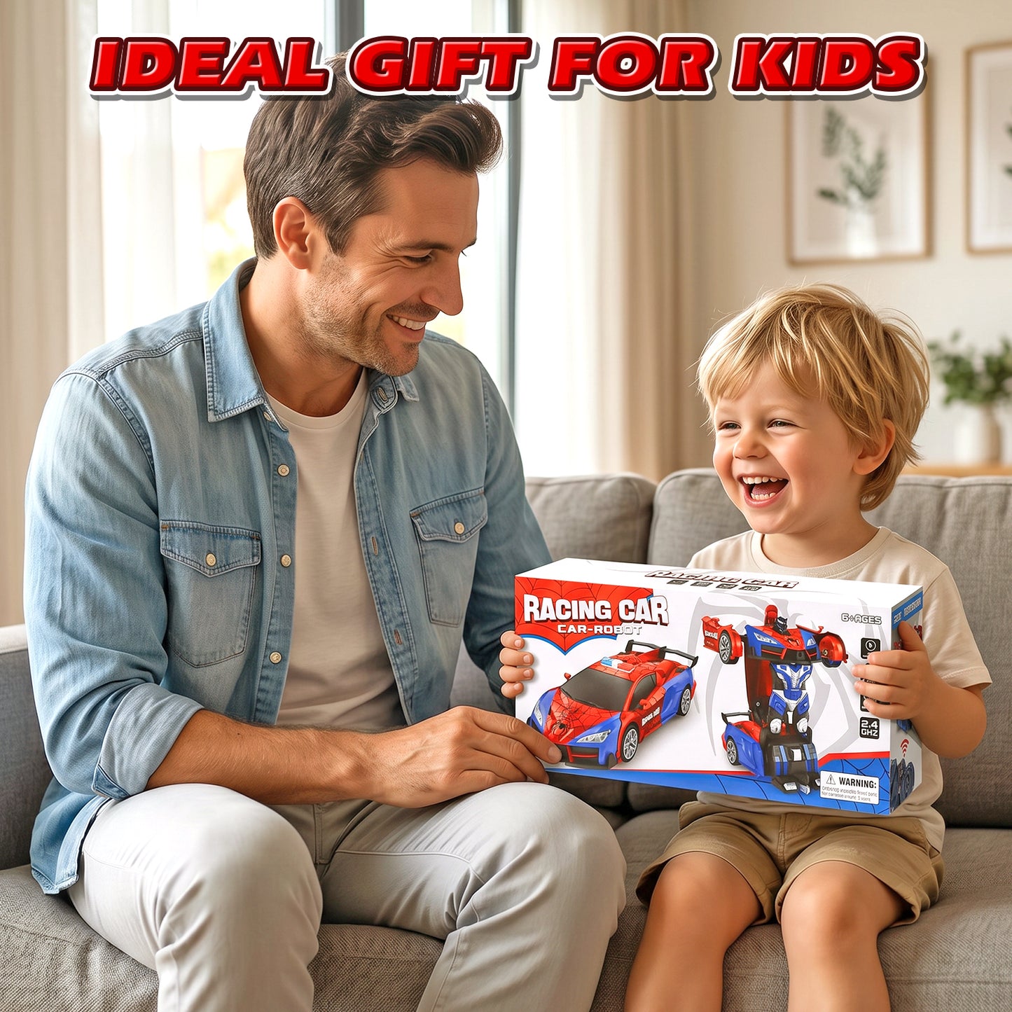 Remote Control Car - Transform Spider Car Toy, One Button Deformation to Robot with Light, 2.4Ghz Remote Control Car with 360° Rotating, Police Car Toy for 3 6 Years Boys