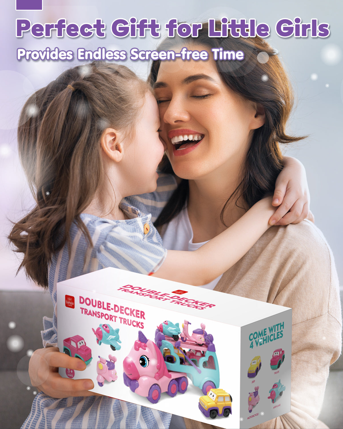 Toddler Girl Toys, Toy Cars for Girls with Lights & Music, 1 2 3 Year Old Girl Toys, Unicorn Toys, Car Carrier Truck Toy