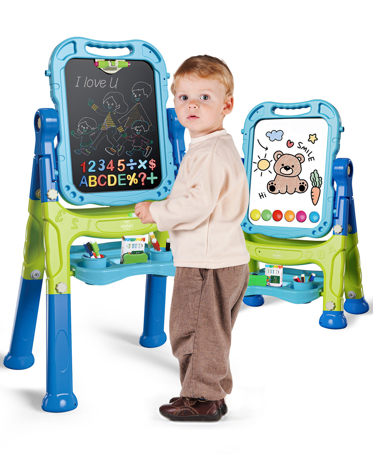 Lehoo Castle Easel for Kids, 4 in 1 Double Sided Kids Art Easel with Magnetic White Board & Chalk Board