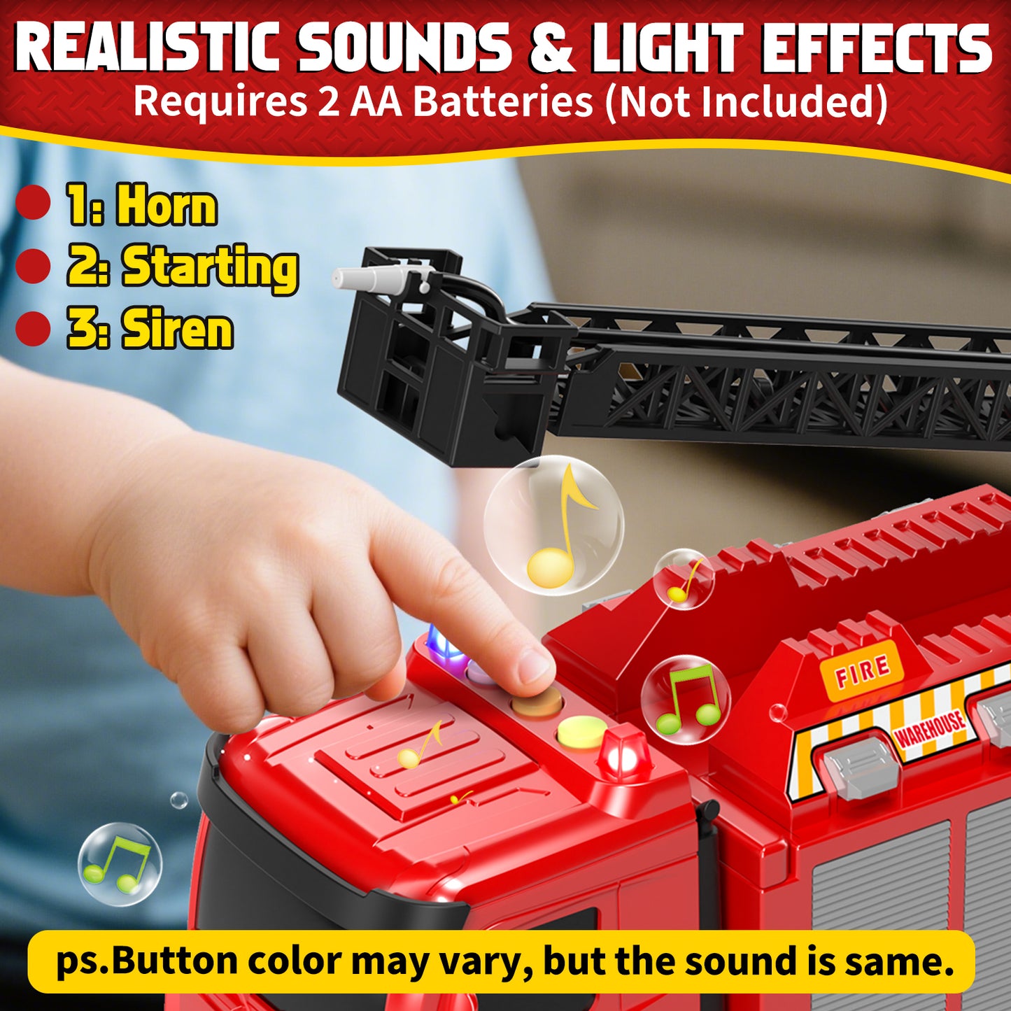 Fire Truck for Boys, Truck Toy with Siren Sounds, Shooting Water, Retractable Ladder, Flashing Lights, 6 Cars, Fire Truck Toys 3-5 Years Old Boys, Boys Birthday Gift