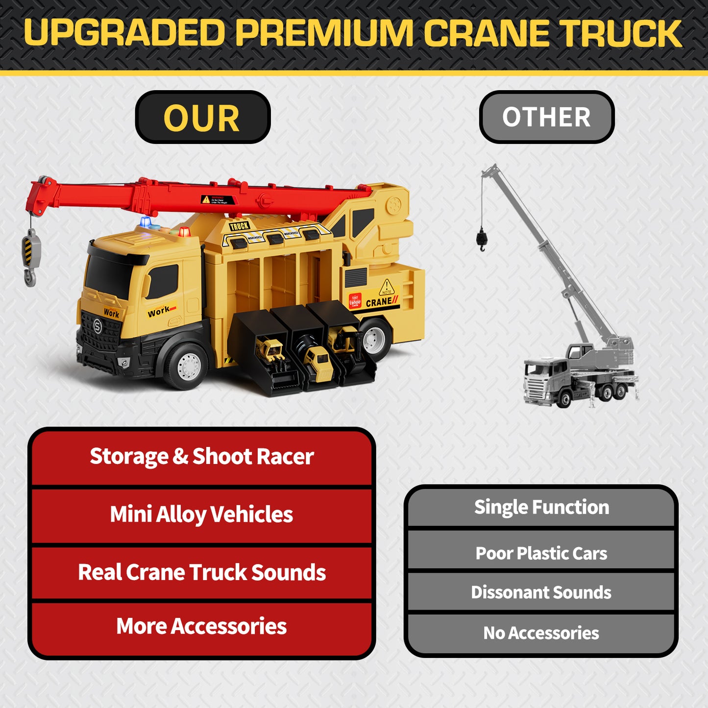 Crane Truck Toy, Construction Trucks Toys for 3 Year Old Boys, Kids Excavator Crane Truck Toy with Excavators, bulldozers, dump trucks, cement mixers and Sounds, Construction Toys 3+ Year Old