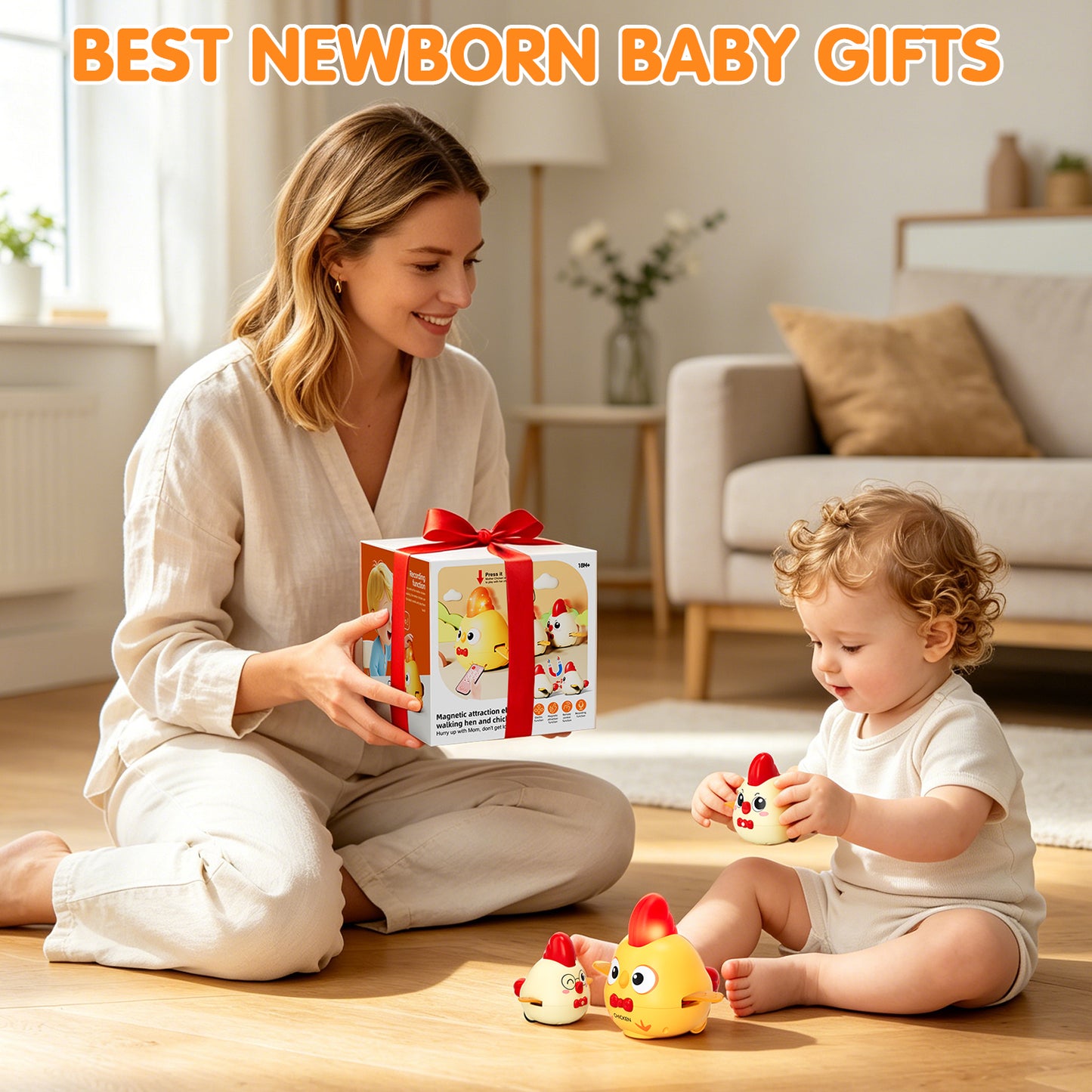 Crawling Toys, Baby Toys 6-12 Months, Musical Dancing Chicken Toy Set with Mama and Babys, Crawling and Interaction Toy for 1 Year Old Toddler