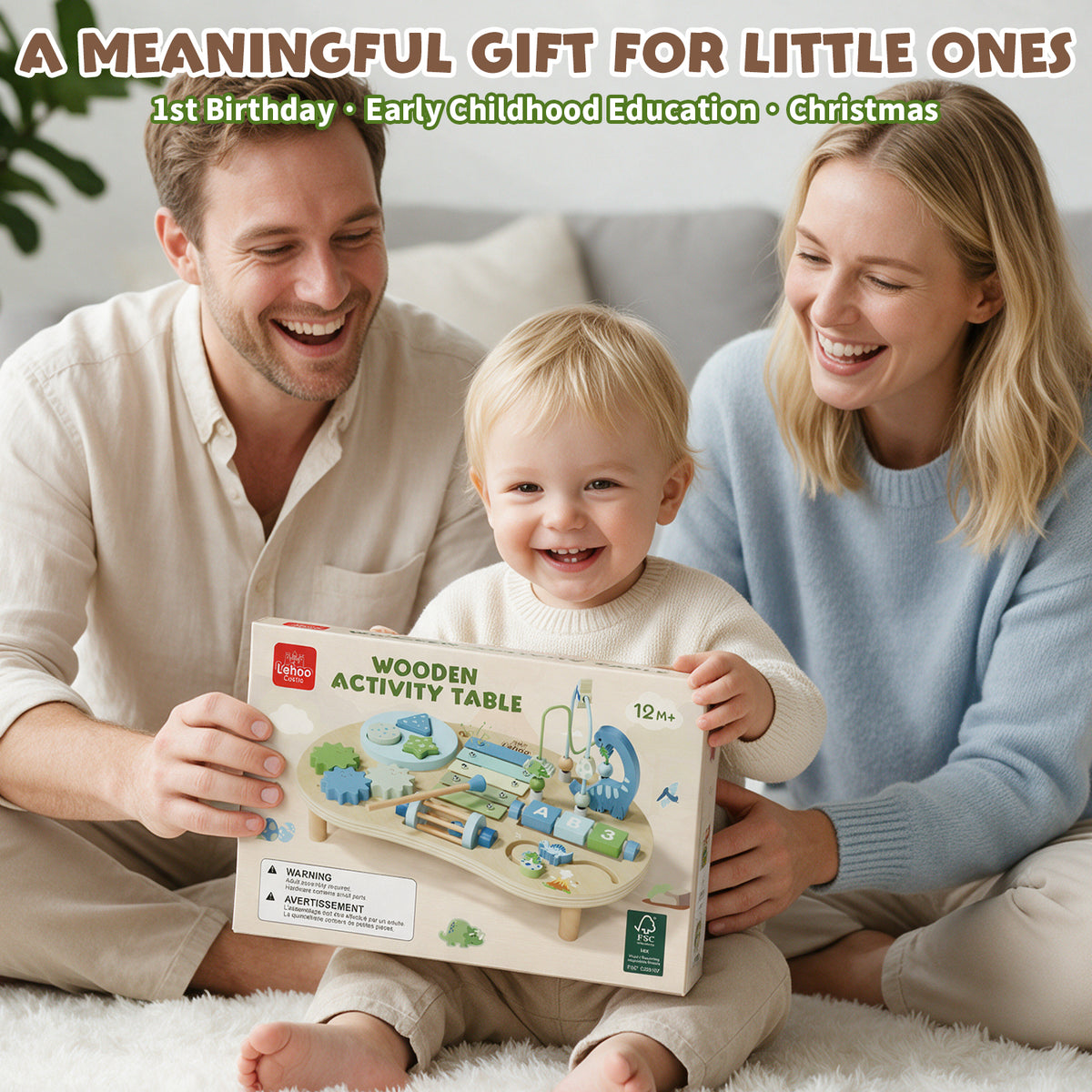 Activity Table for 1 Year Old, 7 in 1 Wooden Sensory Table with Bead Maze, Shape Sorter, Dinosaur Toys, Montessori Toys for 1 Year Old, Learning Toys for 1 + Year Old Kids Birthdays Gifts