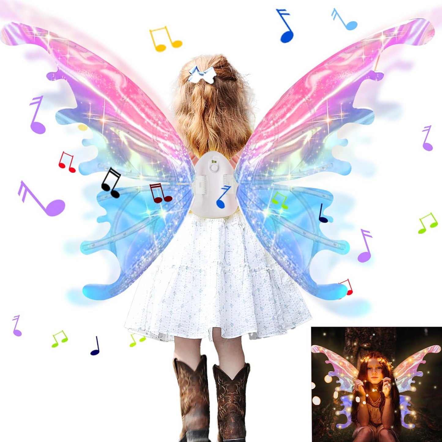 Electric Fairy Butterfly Wings for Kids Girls, Butterfly Wings for Women with LED Lights and Music, Role Playing LED Wings for Princess Cosplay Dress Up Birthday Christmas and Party Attire