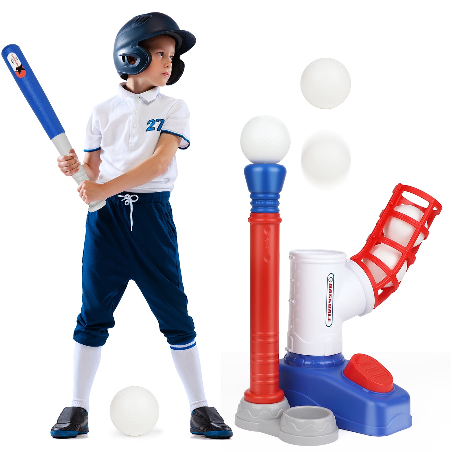 T Ball Set Toys for Kids Boys 3-5, Kids Baseball Toys Includes 6 Balls, for Age 3 to 6, Toddler Baseball Game Sports & Outdoors Toys, Auto Ball Launcher