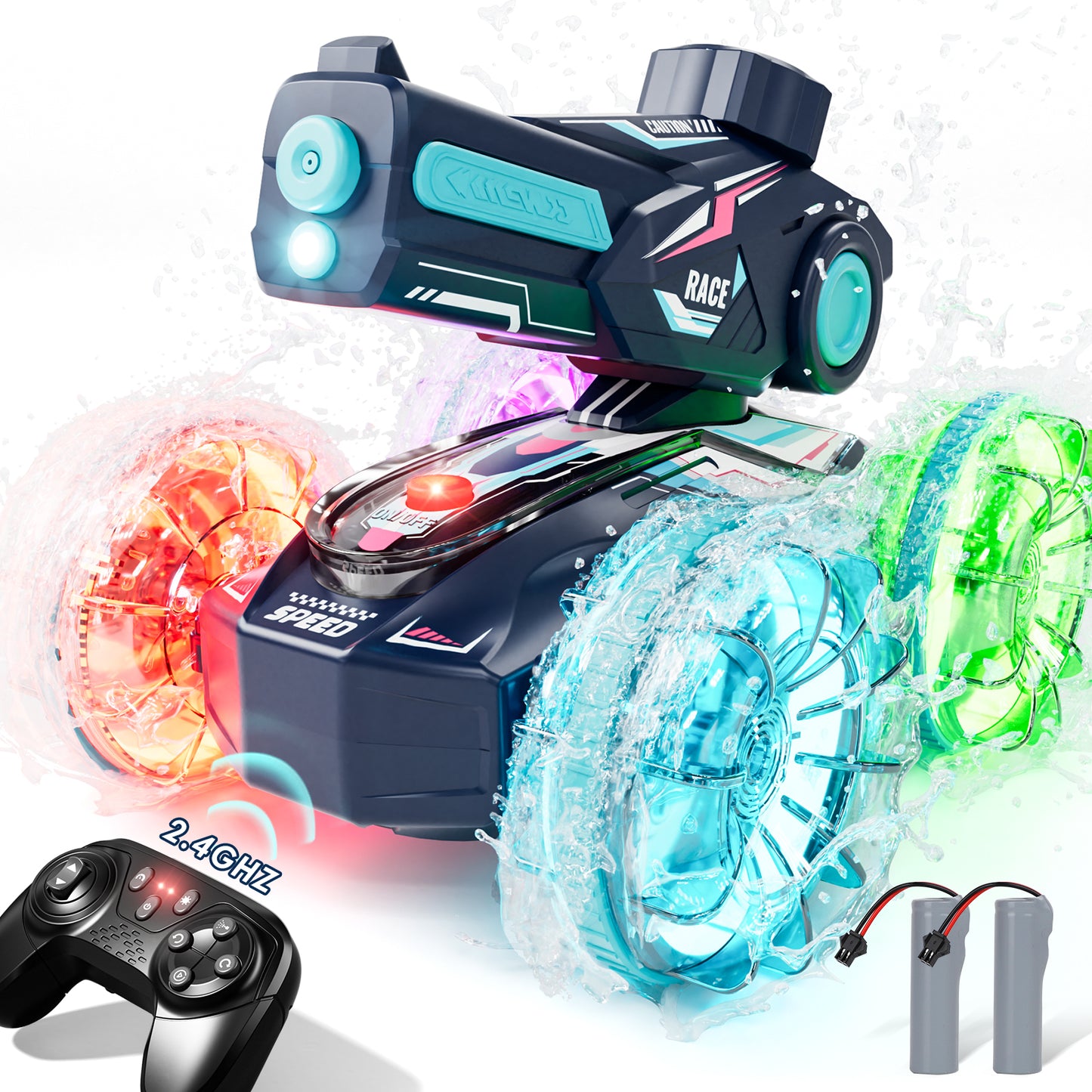 Remote Control RC Car Gifts for Kids 5 to 7 6 8 9 10 11 12 Years Old Boys Girls Birthday Gift - Water Pool Toys Waterproof 4WD Amphibious RC Gesture Stunt Boat with Lights