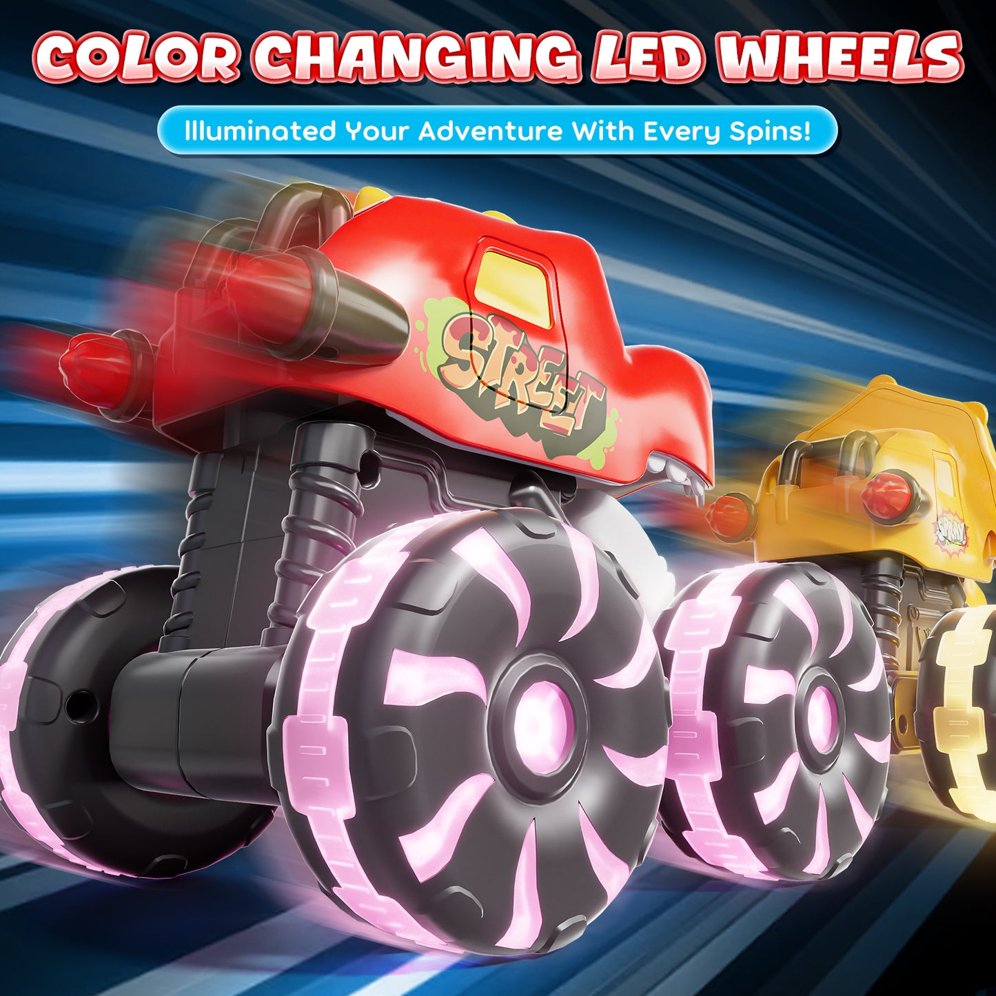3 Pack Monster Truck Toys, Toy Truck with Flashing LED Wheels, Toddler Toy Car, Press & Go Cars, Toddler Toys 1-3 for Boys Birthday Gift