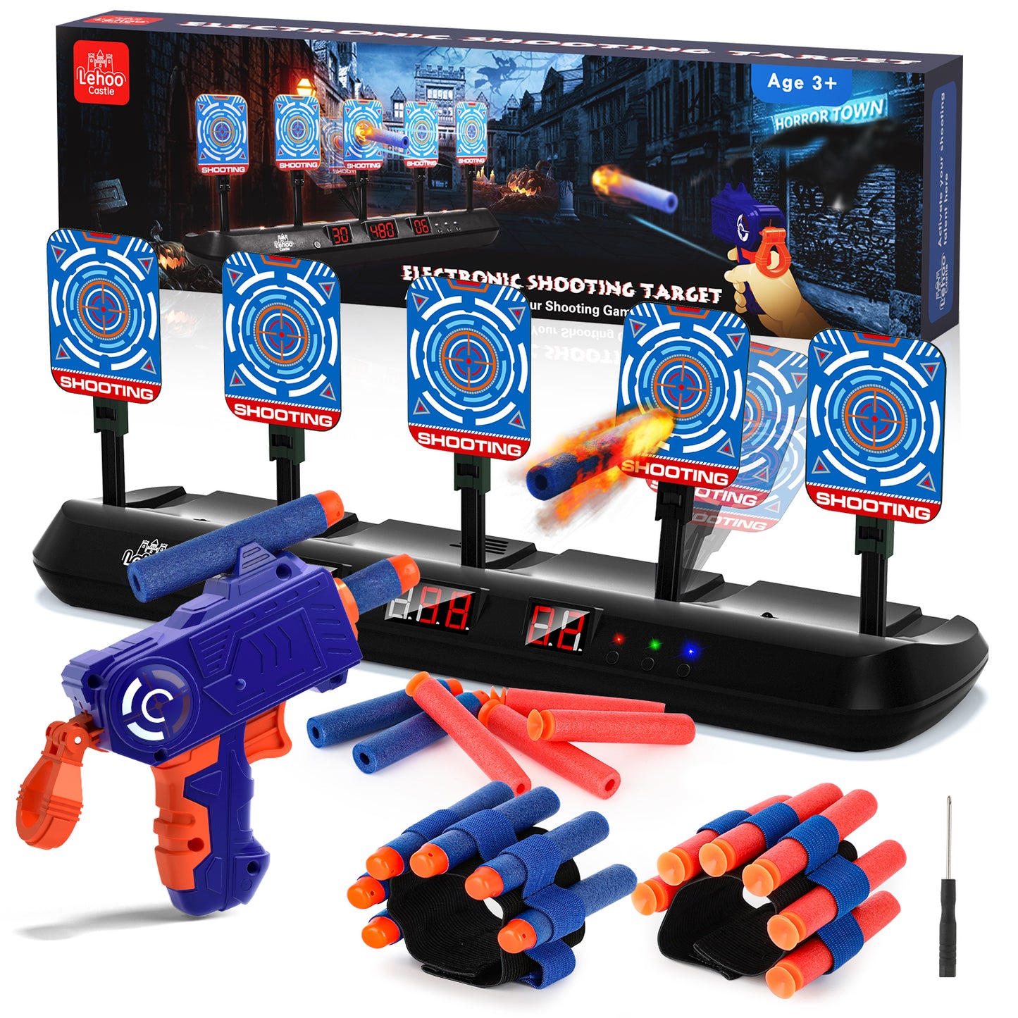 Digital Shooting Targets with Foam Dart Toy Gun, 5 Targets for Nerf Shooting Practice