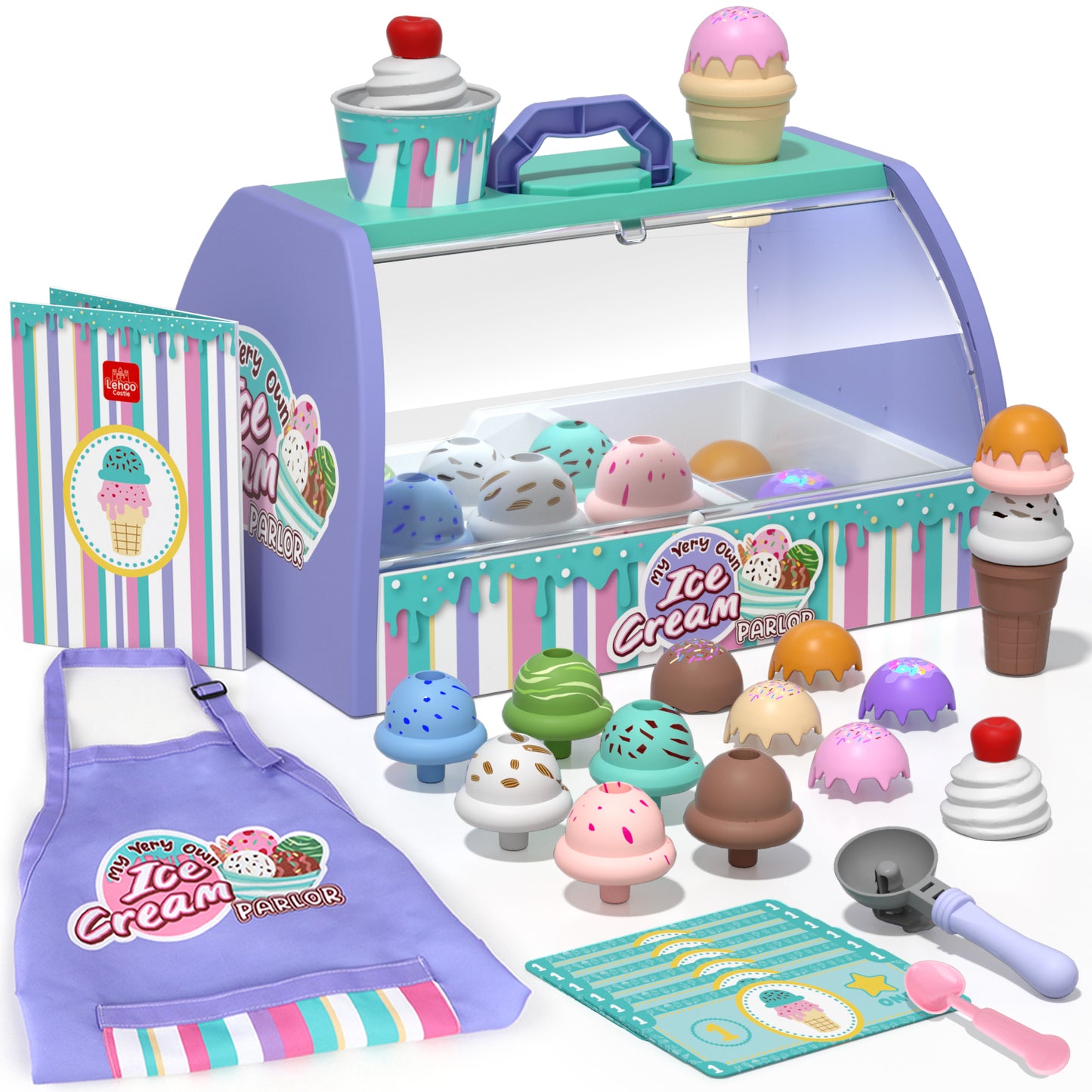 Ice Cream Toys for Toddlers 3-5, Pretend Play Food Toys for Girls, Ice Cream Counter Playset, Ice Cream Shop Toys for Kids, Gift for 3 4 5 6 Year Old Girl Boy - Purple