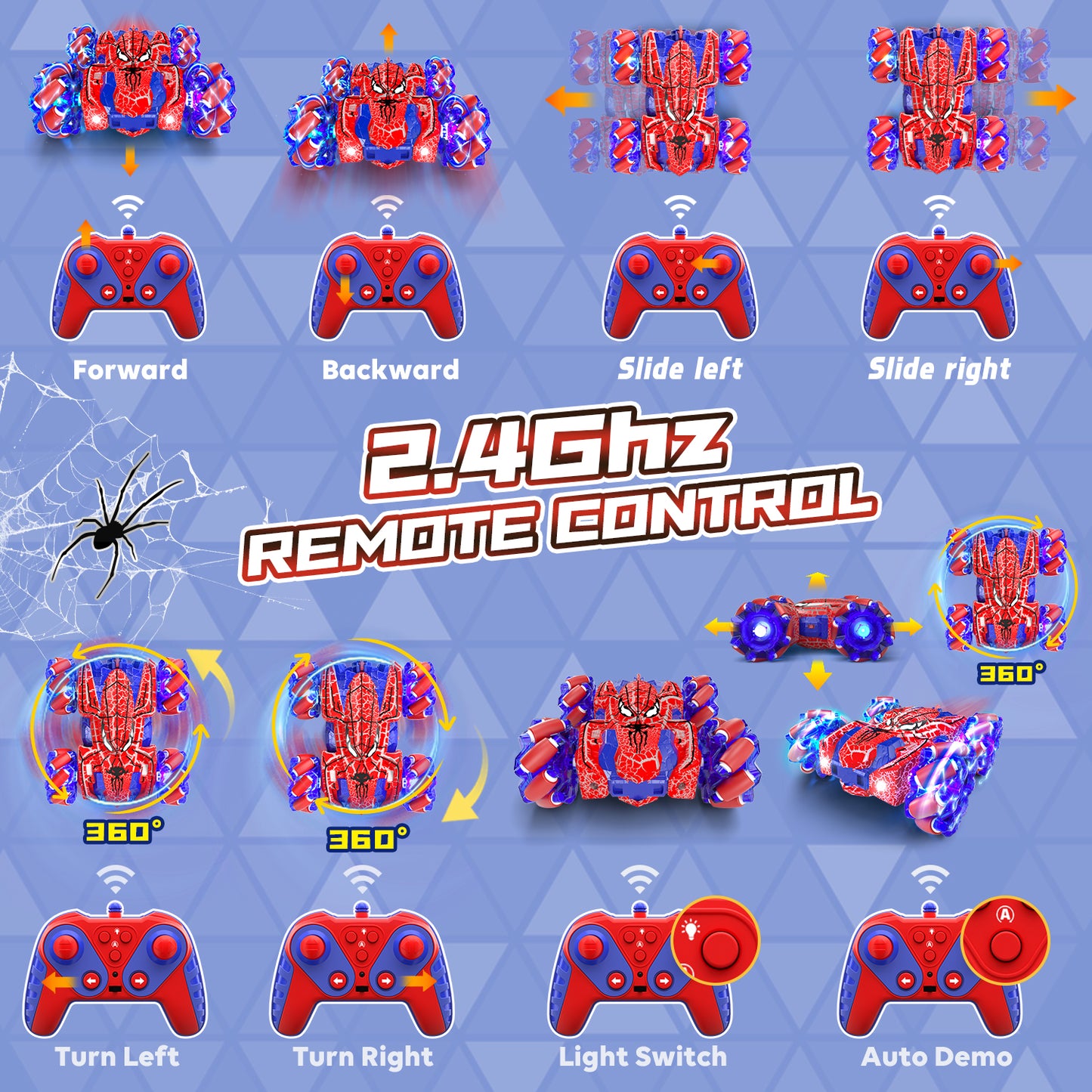 Remote Control Car, RC Car Toys for Boys 5 6 7 8 9 10 Year Old, Double Sided RC Car with Gesture Sensing & Cool Light, 2.4Ghz RC Stunt Car for Kids Outdoor Toys