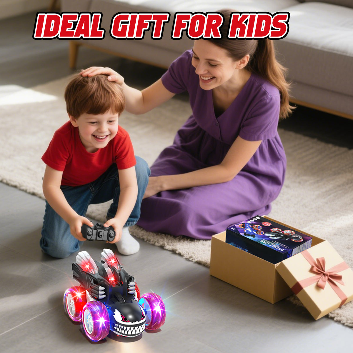 Remote Control Car, RC Cars for Kids 5 6 7 8 9 10 Year Old, 360° Ratation RC Monster Truck Toys with Cool Lights, 2.4Ghz Fast Stunt for Kids Outdoor Toys