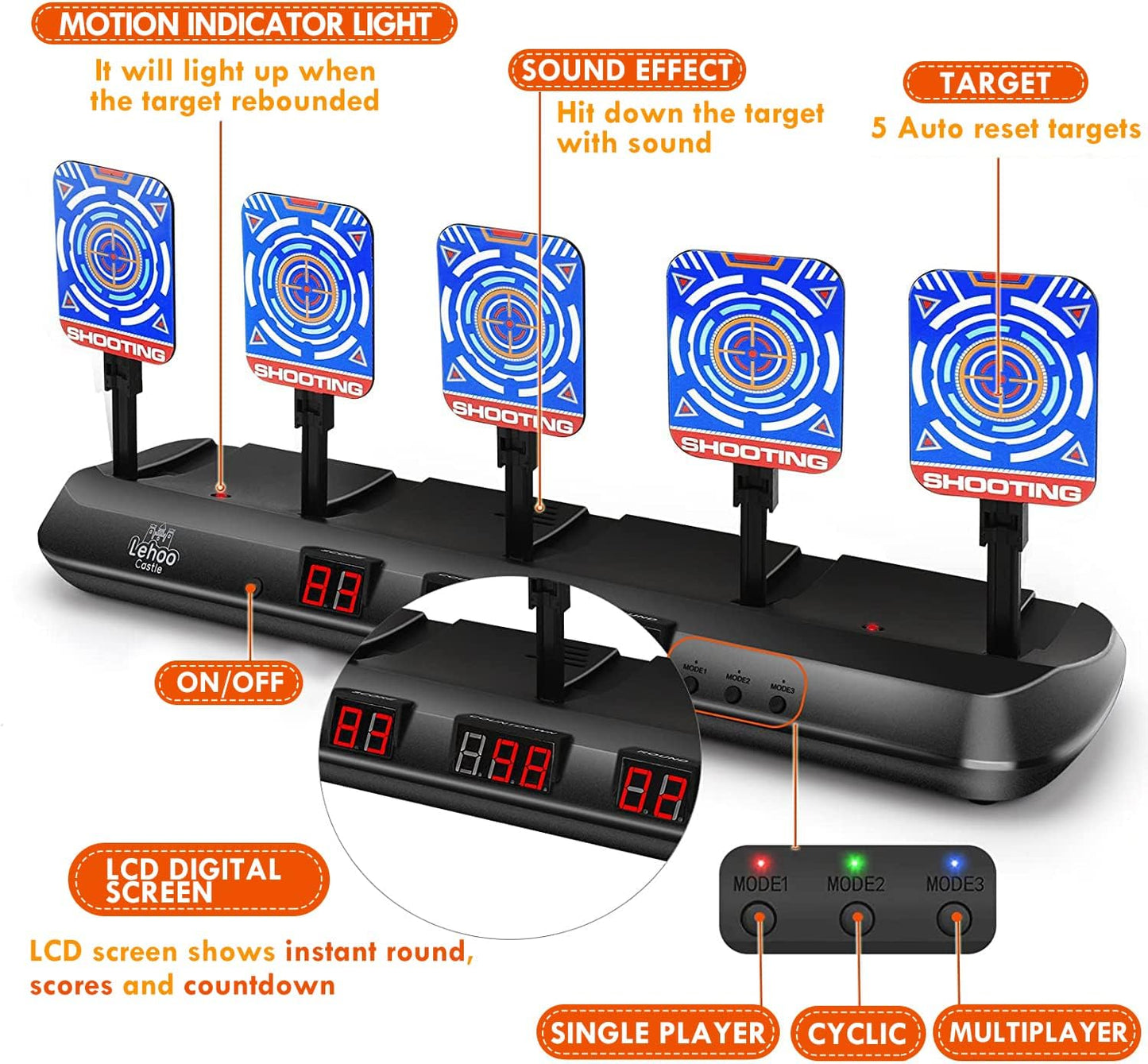 LC Shooting Targets for Nerf, 5 Targets Shooting Games for Kids, Digital Scoring Target, Gifts for 5 6 7 8 9 10 Year Old Boy