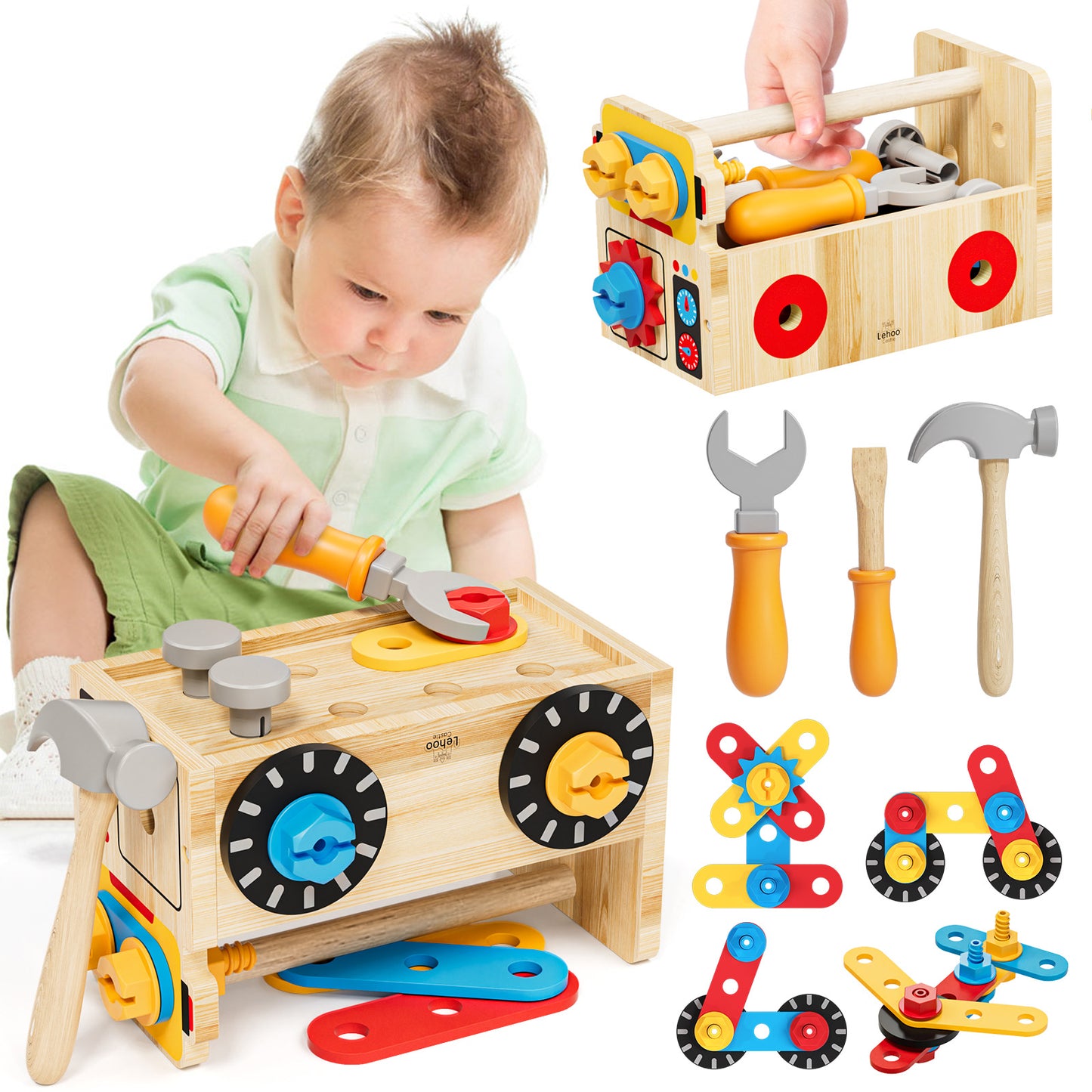 Wooden Toddler Kids Tool Set - Educational Learning Construction Toy Tools for 2 3 4 5 Boys & Girls