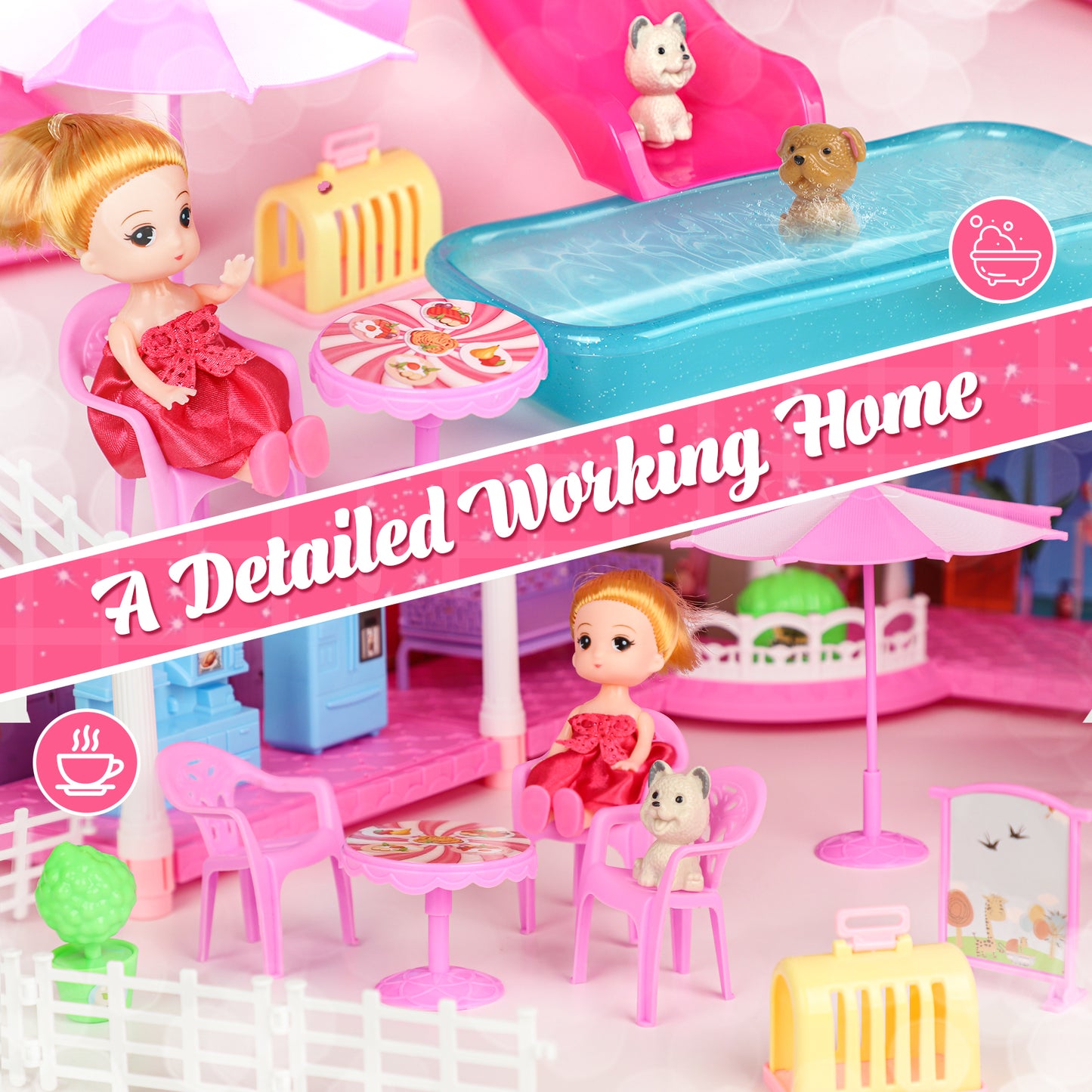 Doll House - Toys for 3 Year Old Girl Dream Dollhouse 12 Rooms Playhouse with LED Lights Furniture and Accessories, Pretend Play kit Doll House for Princess Age 3 4 5 6 7