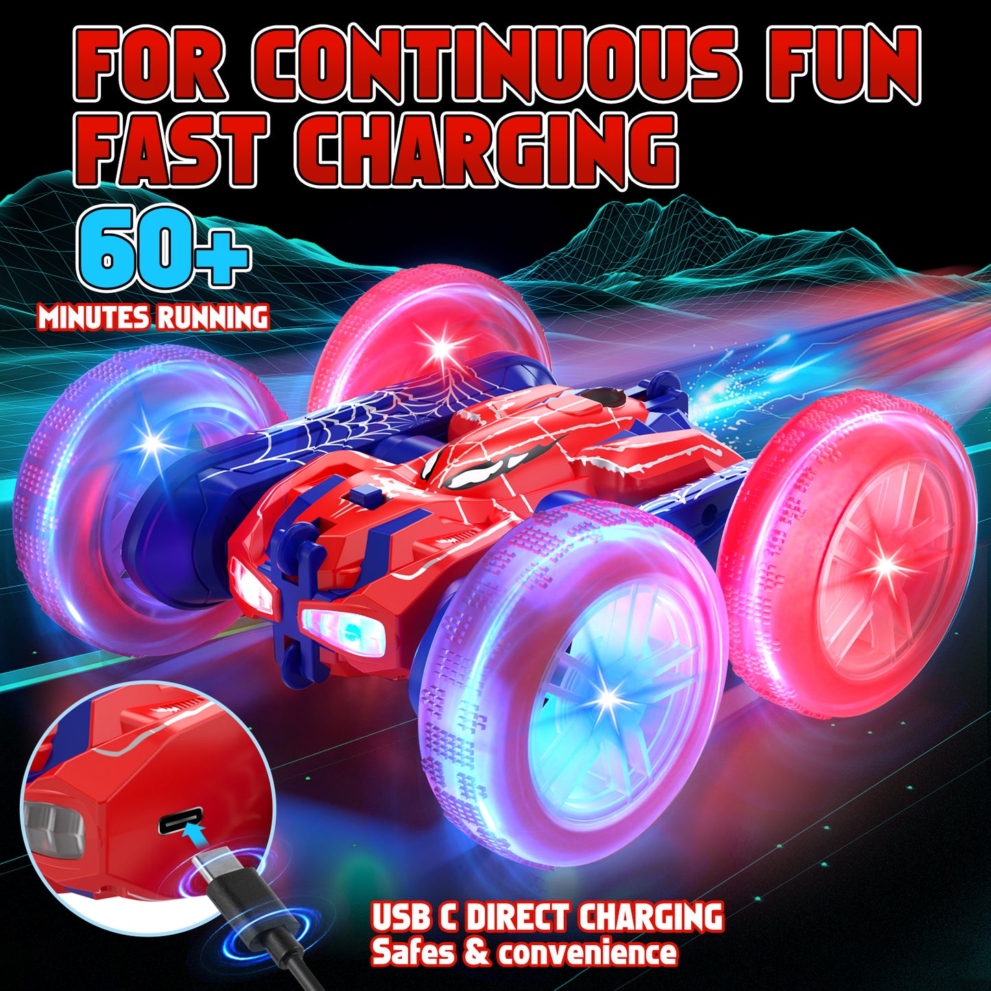 Remote Control Cars, RC Cars Toys for 3 4 5 6 7 8 9 10 Year Old Girl Boys, 2.4Ghz Fast Stunt, 360° Rotating RC Drift Cars with LED Light for Kid Age 5-7 8-12 Outdoor Toys Birthday