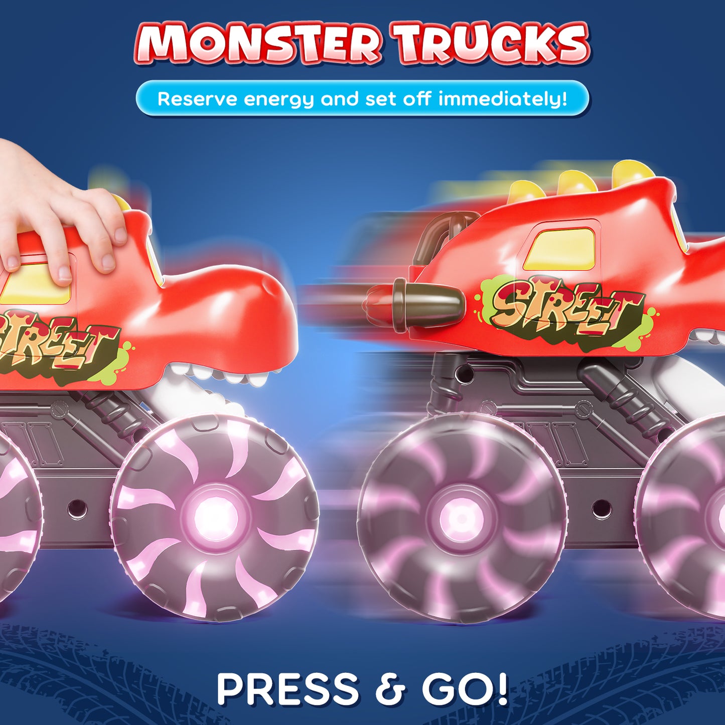 3 Pack Monster Truck Toys, Toy Truck with Flashing LED Wheels, Toddler Toy Car, Press & Go Cars, Toddler Toys 1-3 for Boys Birthday Gift