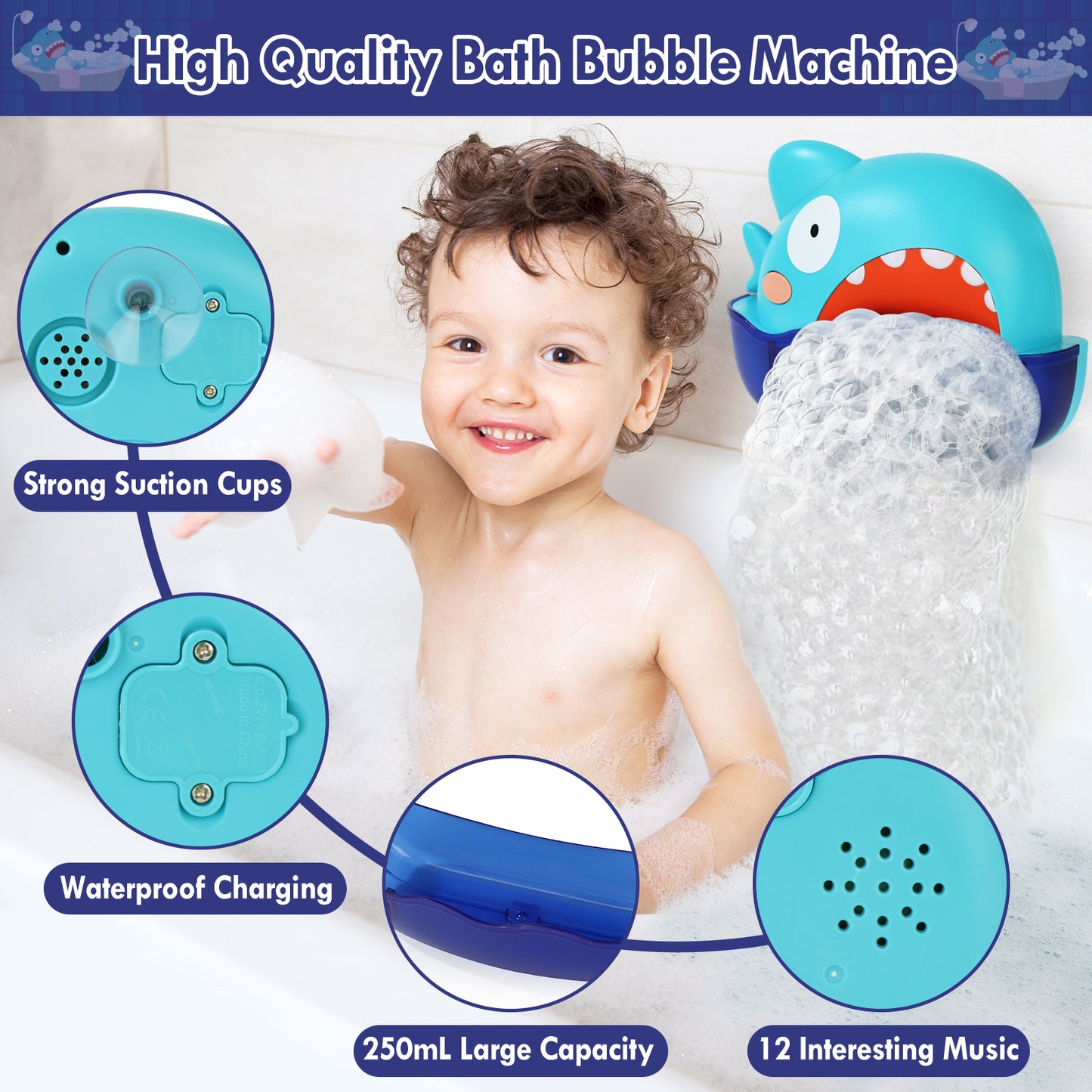 Lehoo Castle Bath Toys,Toddler Bath Bubble Machine Bathtub Toy Shark,12 Childrenâs Songs, Bathtime Shower Bath Wall Toy Bubble Maker, Gift for Boys Girls