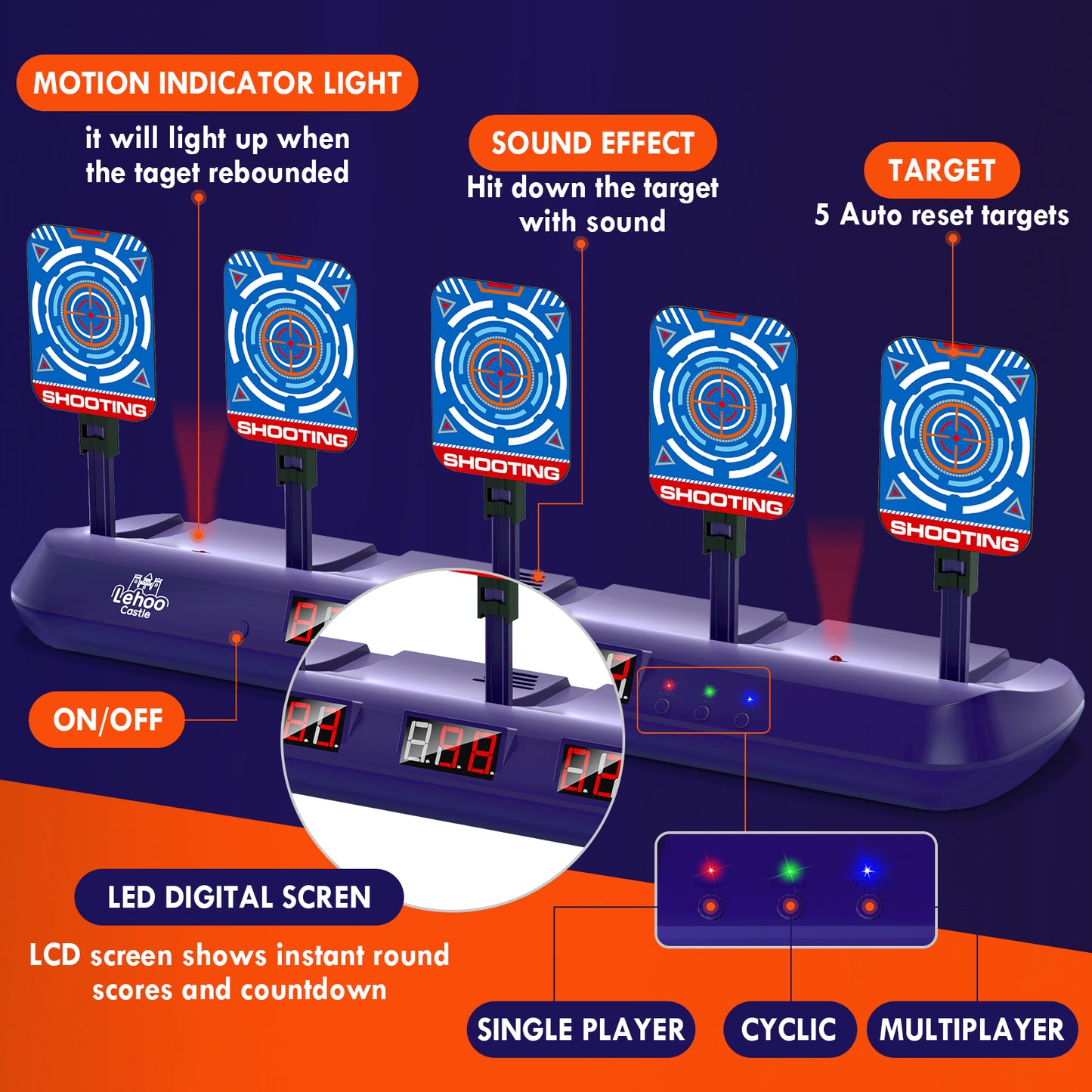 Digital Shooting Targets with Foam Dart Toy Gun, 5 Targets for Nerf Shooting Practice