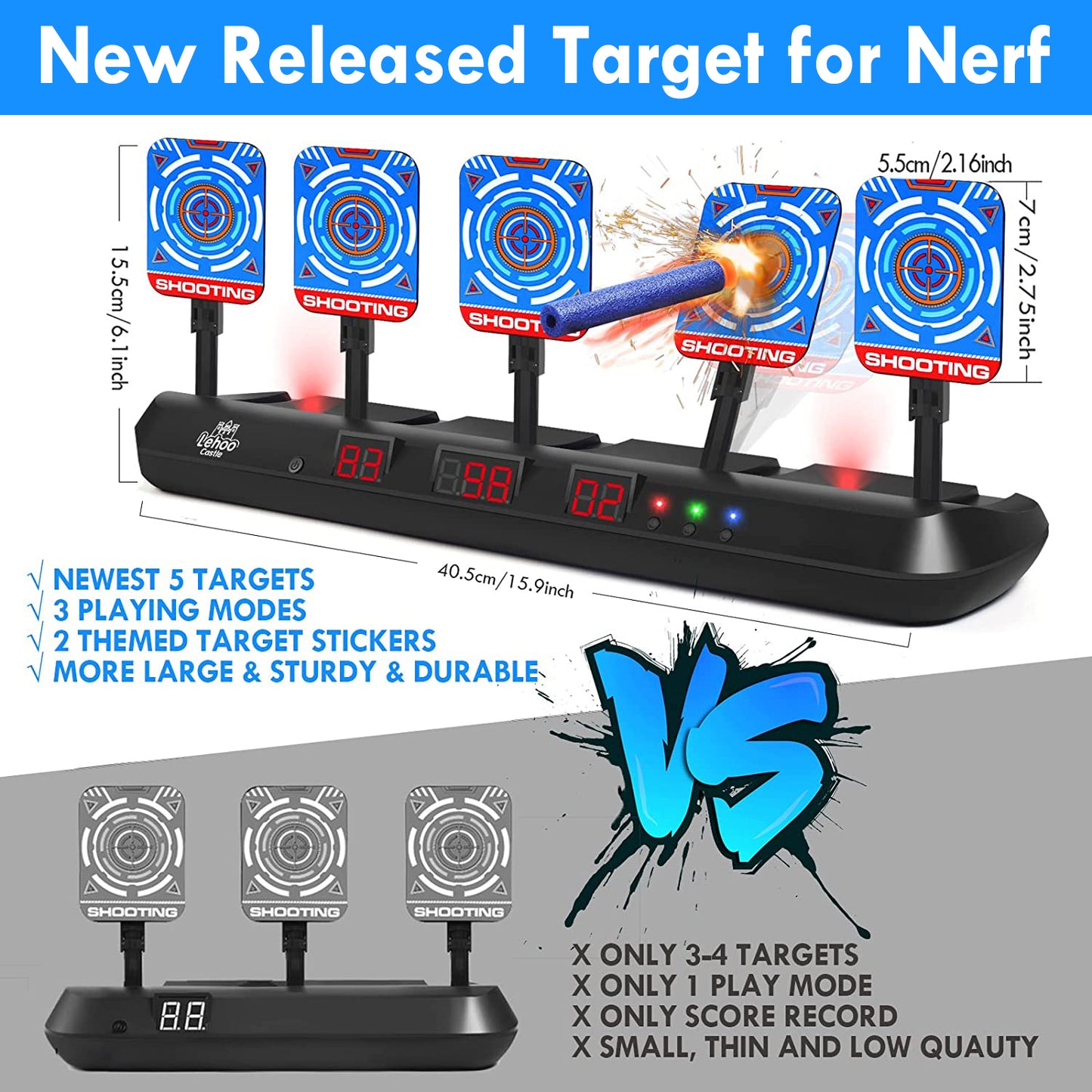 Shooting Targets for Nerf, 5 Targets Shooting Games for Kids, Digital Scoring Target, Gifts for 5 6 7 8 9 10 Year Old Boy