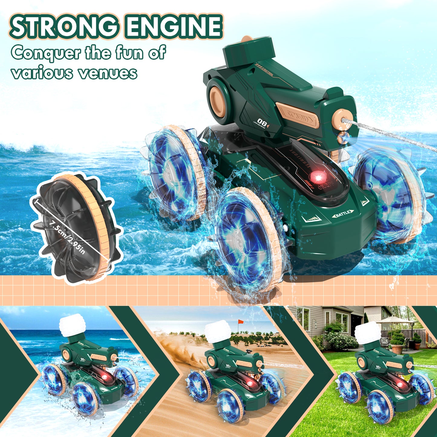 Remote Control RC Car Gifts for Kids 5 to 7 6 8 9 10 11 12 Years Old Boys Girls Birthday Gift - Water Pool Toys Waterproof 4WD Amphibious RC Gesture Stunt Boat with Lights