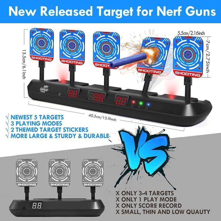 LC Shooting Targets for Nerf, 5 Targets Shooting Games for Kids, Digital Scoring Target, Gifts for 5 6 7 8 9 10 Year Old Boy
