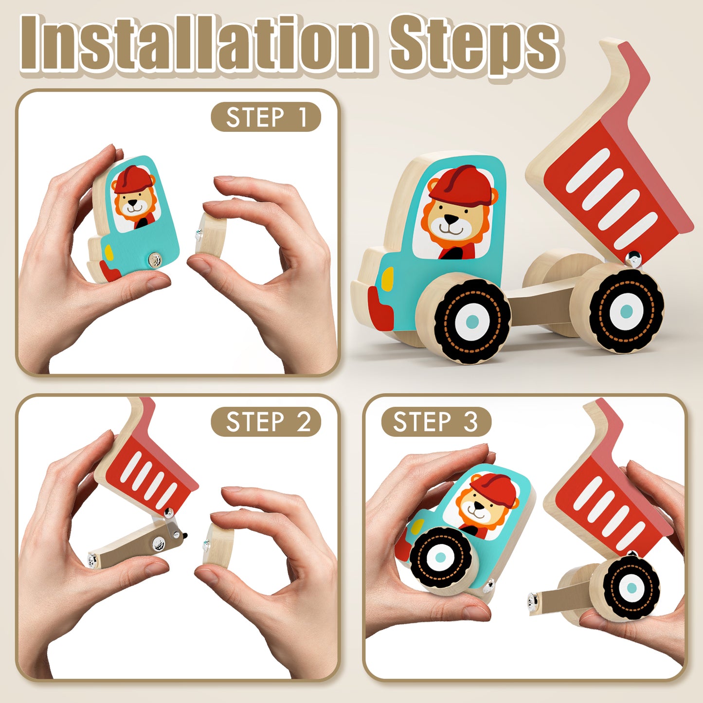 Toys for Boys 3 + Years Old, Construction Toys for Boys 3 6 Years, Construction Vehicle Take Apart Toys Cars For Toddlers, Wooden Cars Toys, Learning Educational Toys for Kids Birthday Gifts