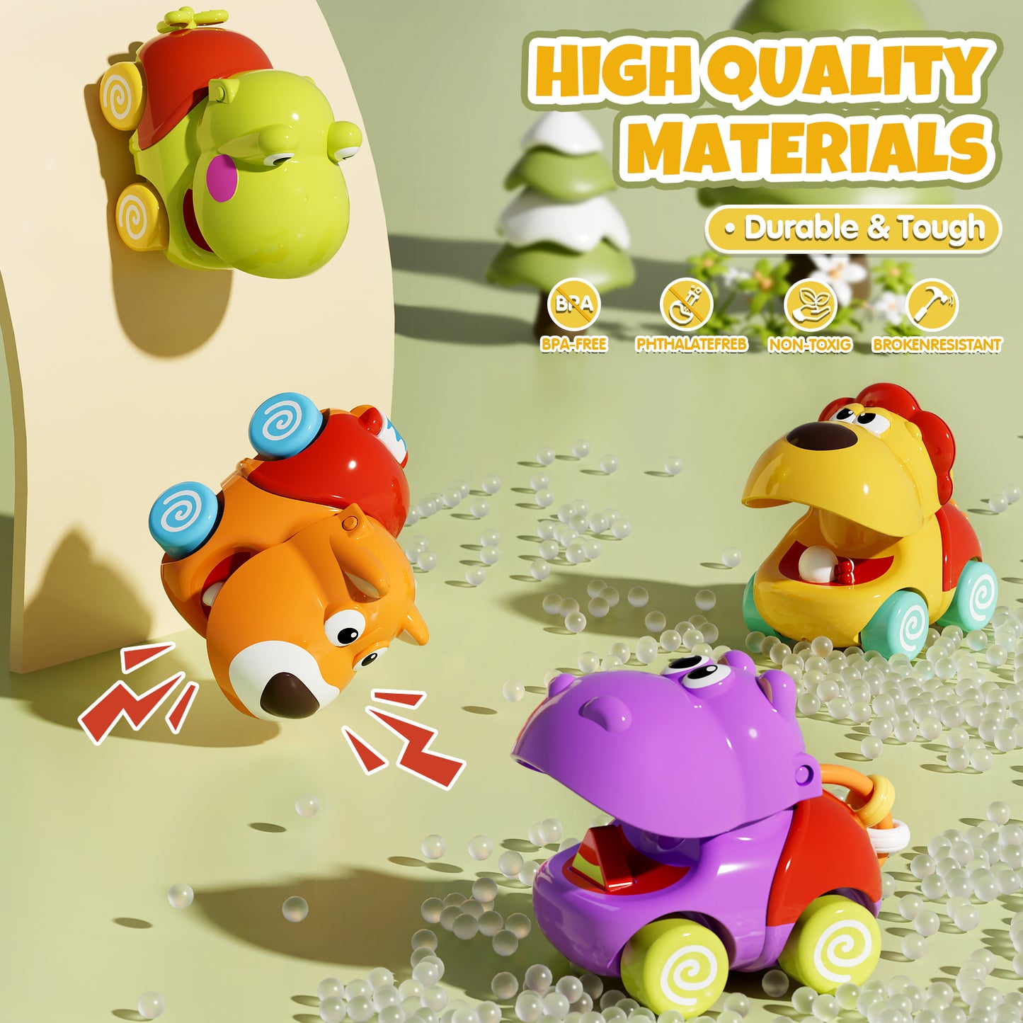 Toys for 1 Year Old, Baby Car Toy, 4 Pcs Pull Back Animal Car Toy for 12-18 Months, Baby Car Toy for 1 2 3 Year Boys Girls
