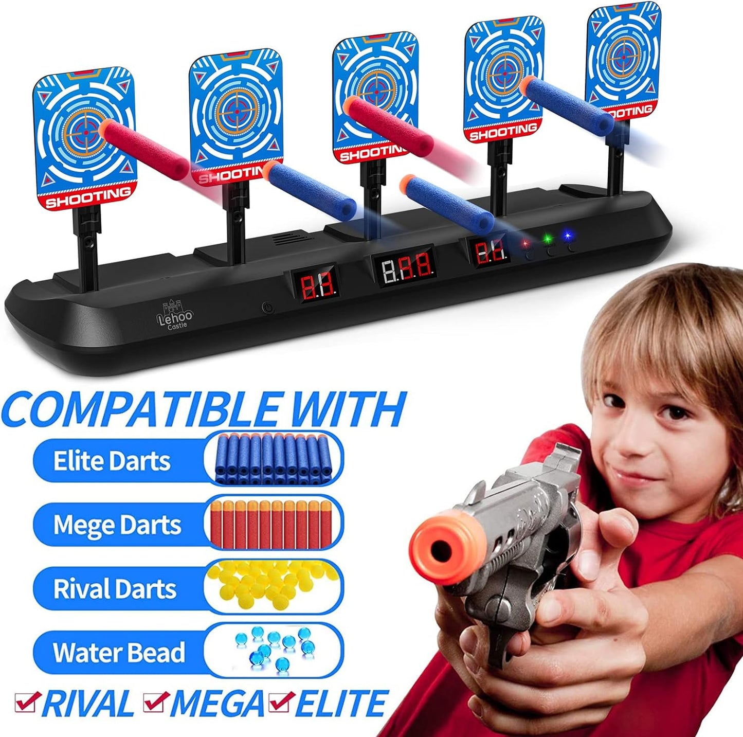 LC Shooting Targets for Nerf, 5 Targets Shooting Games for Kids, Digital Scoring Target, Gifts for 5 6 7 8 9 10 Year Old Boy