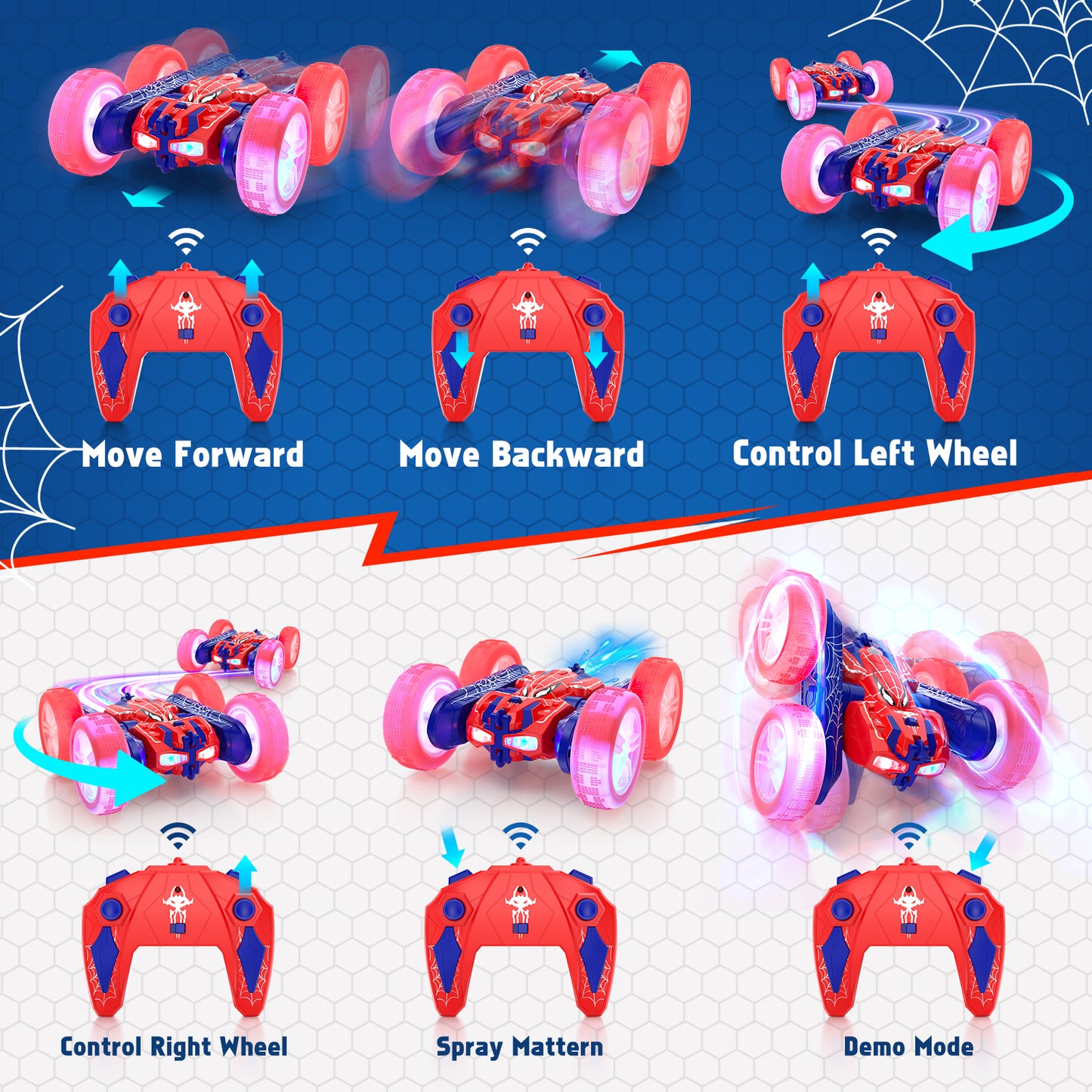 Remote Control Cars, RC Cars Toys for 3 4 5 6 7 8 9 10 Year Old Girl Boys, 2.4Ghz Fast Stunt, 360° Rotating RC Drift Cars with LED Light for Kid Age 5-7 8-12 Outdoor Toys Birthday