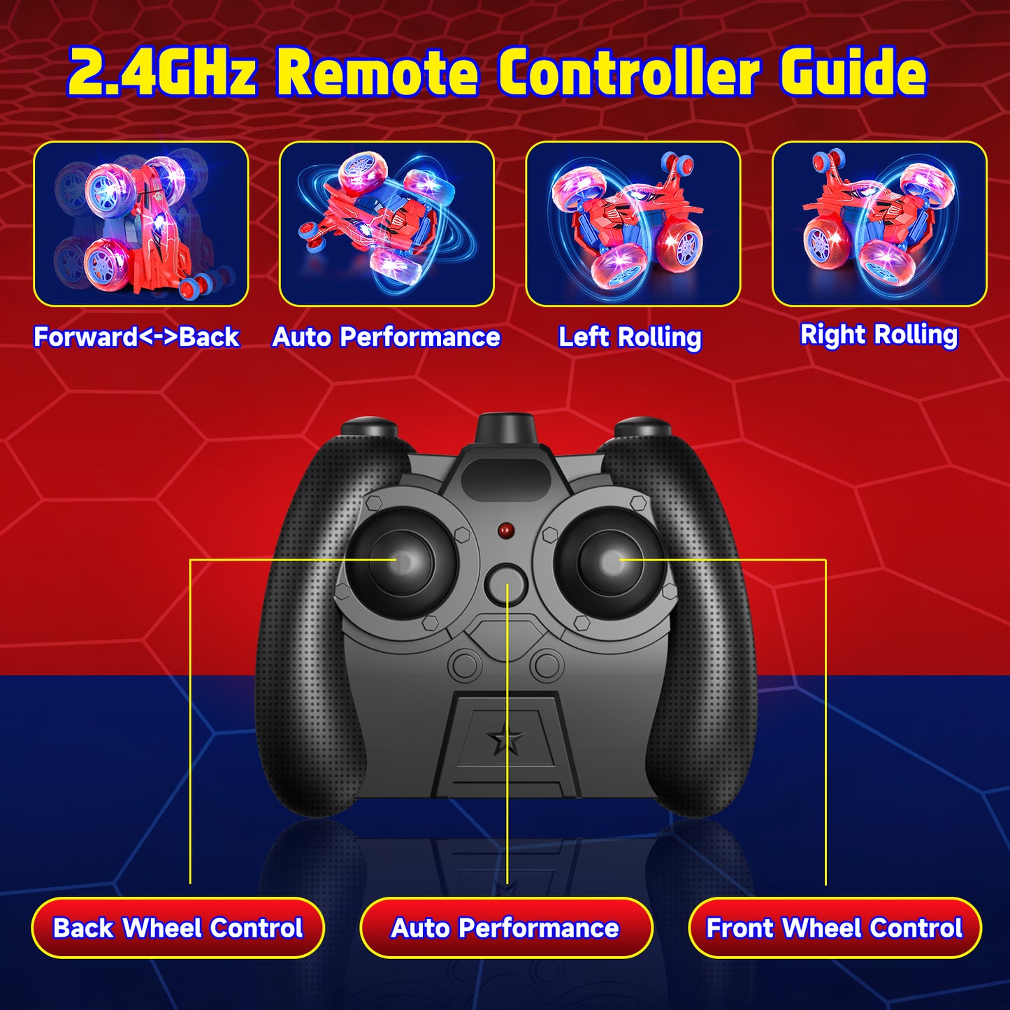 Remote Control Car RC Cars Toys for Boys 3 4 5 6 7 8 9 10 Year Old Girl Boys, 2.4Ghz Fast Stunt with Cool Light for Kids Birthday Chritmas