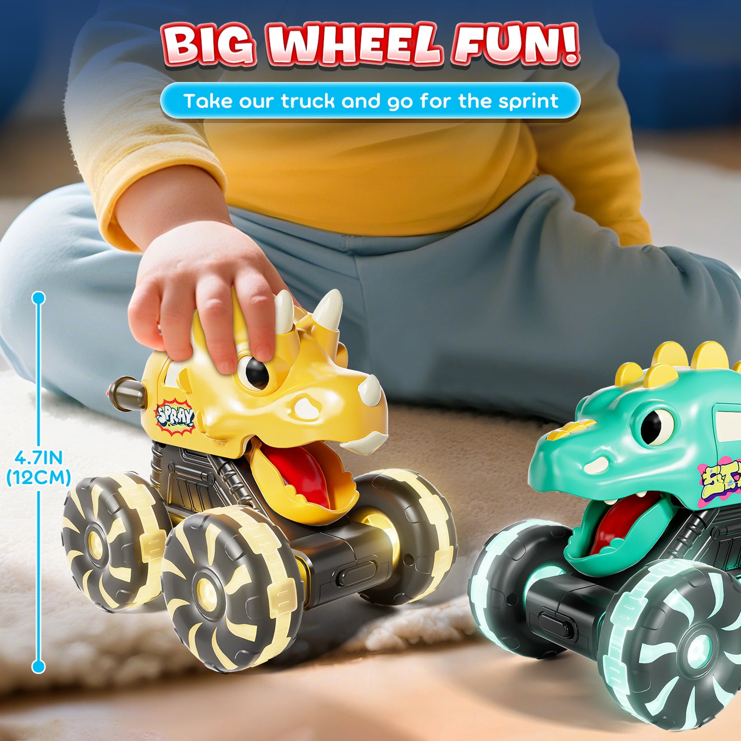 3 Pack Monster Truck Toys, Toy Truck with Flashing LED Wheels, Toddler Toy Car, Press & Go Cars, Toddler Toys 1-3 for Boys Birthday Gift