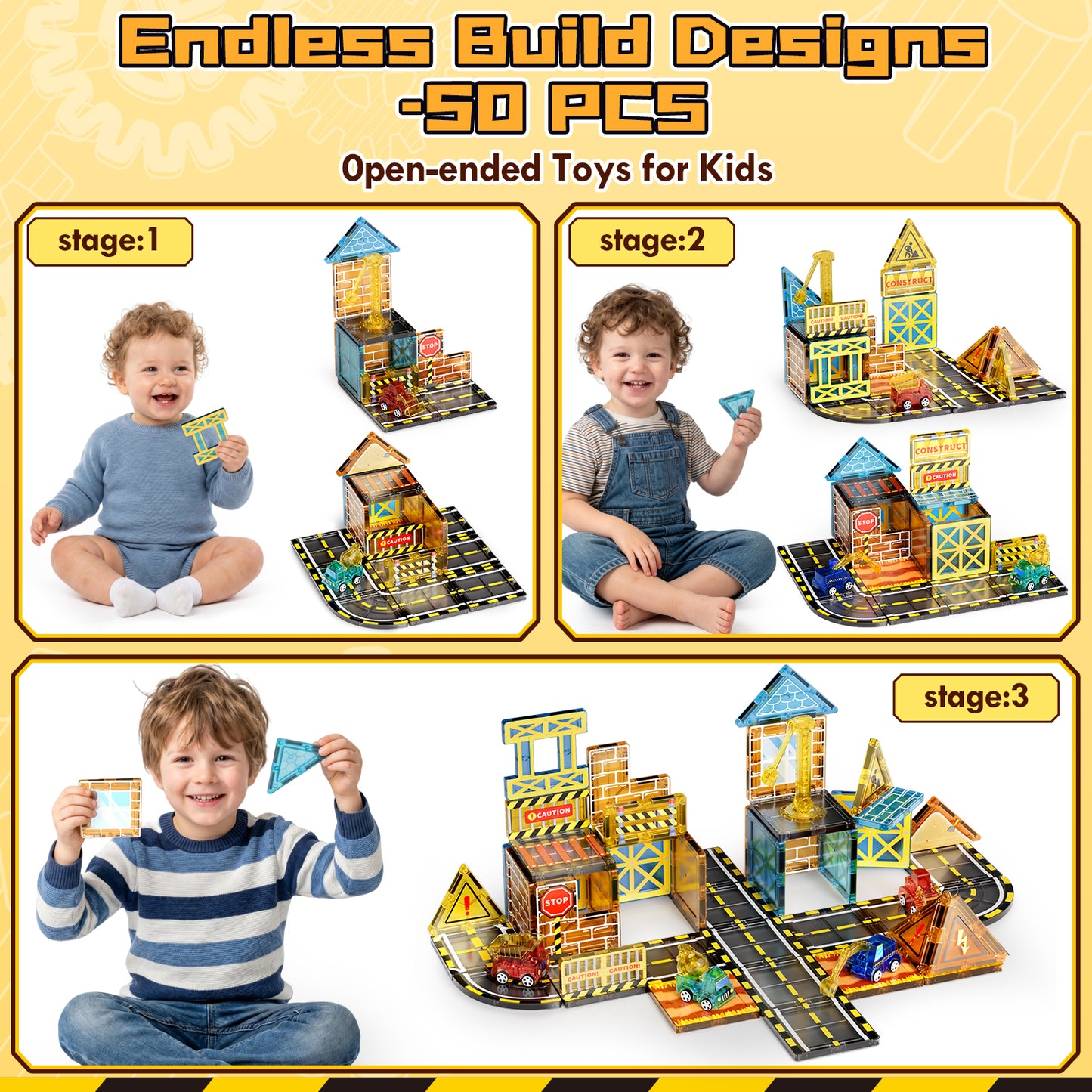 Magnetic Tiles Sets for Kids Ages 4 8 , Engineer 50PCS Magnetic Tiles, STEM Montessori Educational Toy for Boys Girls, Magnetic Construction Toys for 4-8 Year Old Kids Gifts