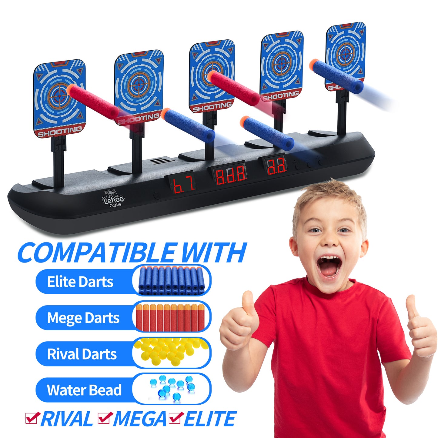 Shooting Targets for Nerf, 5 Targets Shooting Games for Kids, Digital Scoring Target, Gifts for 5 6 7 8 9 10 Year Old Boy