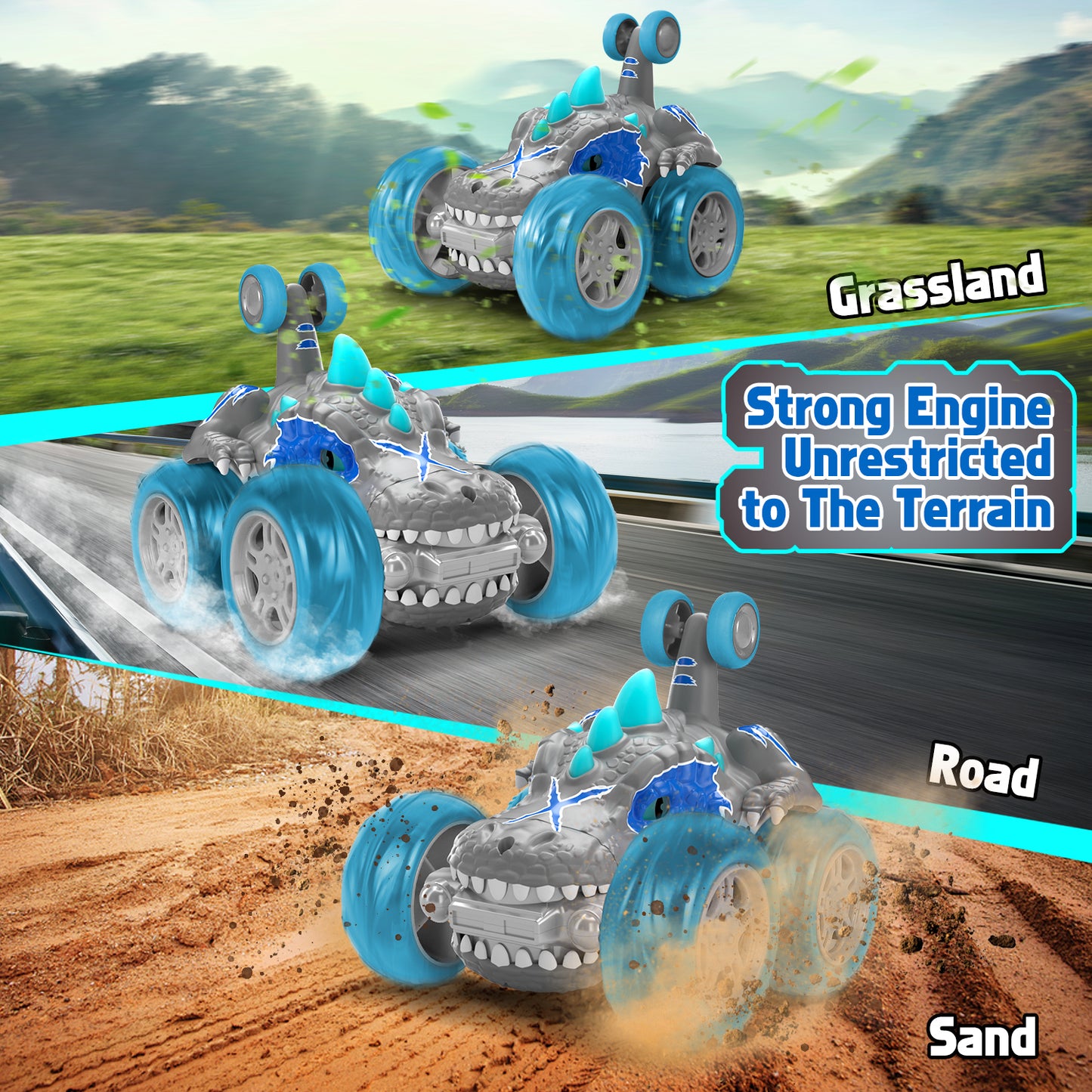 Remote Control Car RC Cars Toys for Boys 3 4 5 6 7 8 9 10 Year Old Girl Boys, 2.4Ghz Fast Stunt with Cool Light Dinosaur Car for Kids Birthday Chritmas