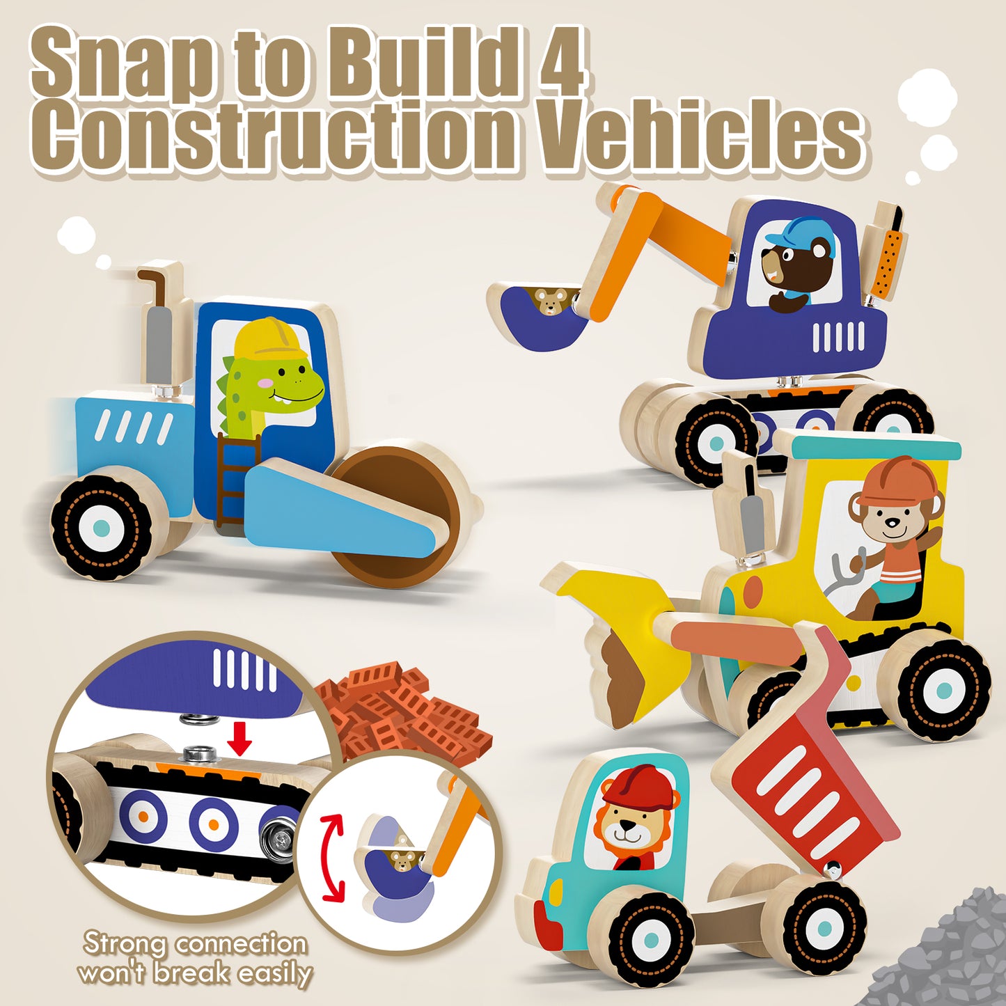 Toys for Boys 3 + Years Old, Construction Toys for Boys 3 6 Years, Construction Vehicle Take Apart Toys Cars For Toddlers, Wooden Cars Toys, Learning Educational Toys for Kids Birthday Gifts