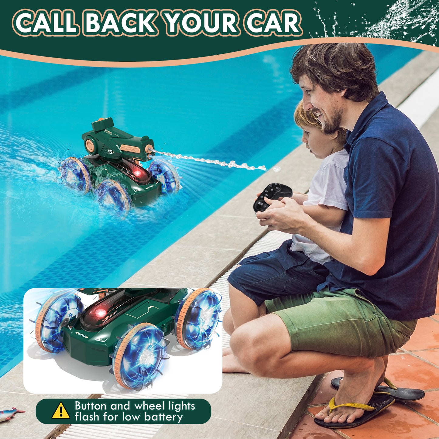 Remote Control RC Car Gifts for Kids 5 to 7 6 8 9 10 11 12 Years Old Boys Girls Birthday Gift - Water Pool Toys Waterproof 4WD Amphibious RC Gesture Stunt Boat with Lights