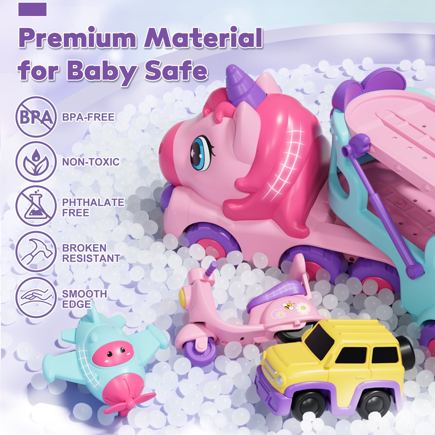 Toddler Girl Toys, 5-in-1 Unicorn Transport Truck for 2 3 4 Year Old Girls, Kids Toy for 2+ Year Old Girls with Light & Music, Toddler Toy Truck Car for 2-4 Girls Birthday Gift