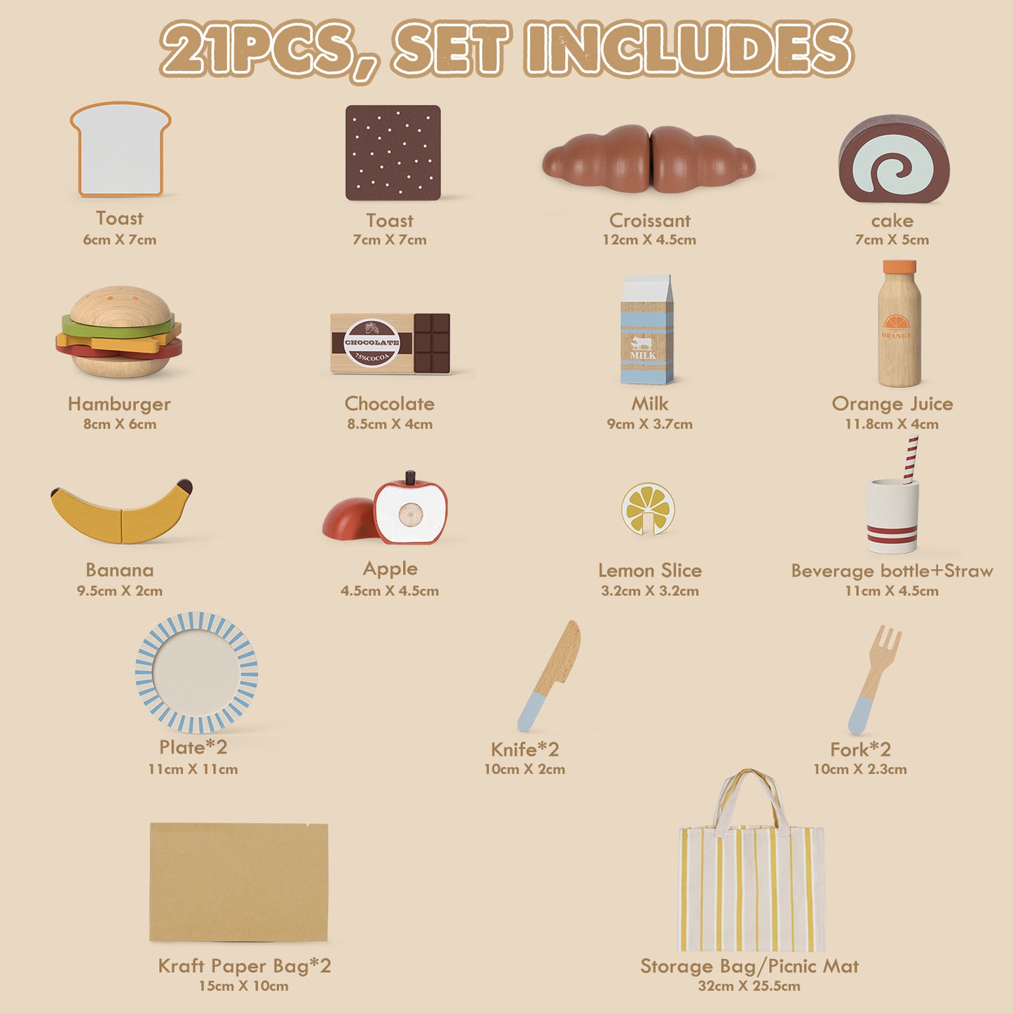 Wooden Play Food Sets for Kids Kitchen, Lehoo Castle Food Toys for Toddlers 3-5, Pretend Picnic Play Set