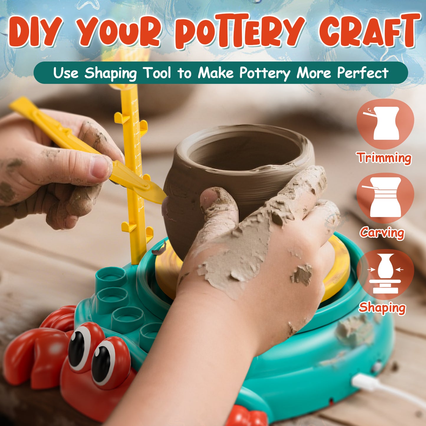 Pottery Wheel for Kids, Kids Pottery Wheel Kit for Girls Boys, Art and Crafts for Kids Ages 8-12, Clay Making Pottery Wheel with Foot Pedal & Sculpting Tools