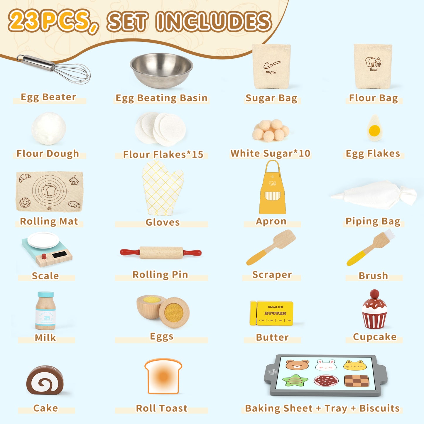 Wooden Kitchen Pretent Play Food Sets for Kids Baking, Lehoo Castle Food Toys for Toddlers 3-5