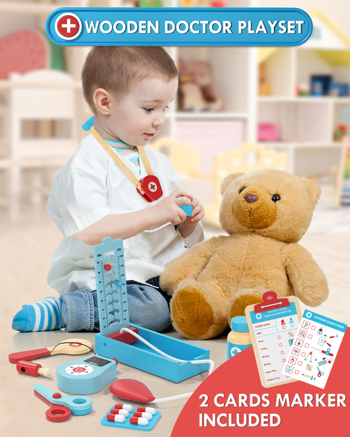 Lehoo Castle Kids Doctor Play Set, Toddler Girl Toys 3-5, Pretend Play Wooden Doctor Kit