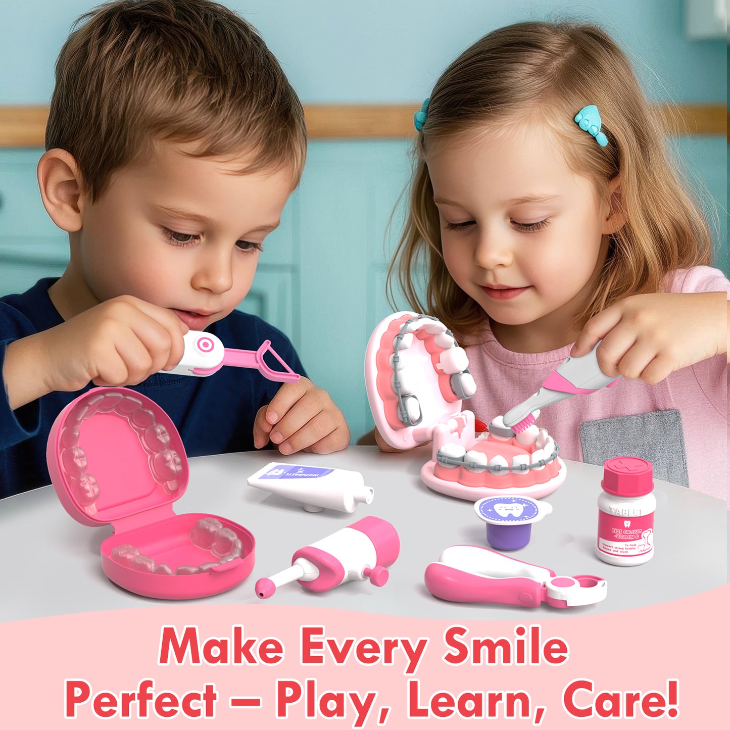 Doctor Kit for Kids Toddler Toys for 3+ 4 5 6 Year Old Girls, Kids Doctor Play Set, Dentist Kit for Kids, Doctor Costume & Dental Tools, Pretend Doctor Learning Toys for Toddlers Birthday Gift (Pink)