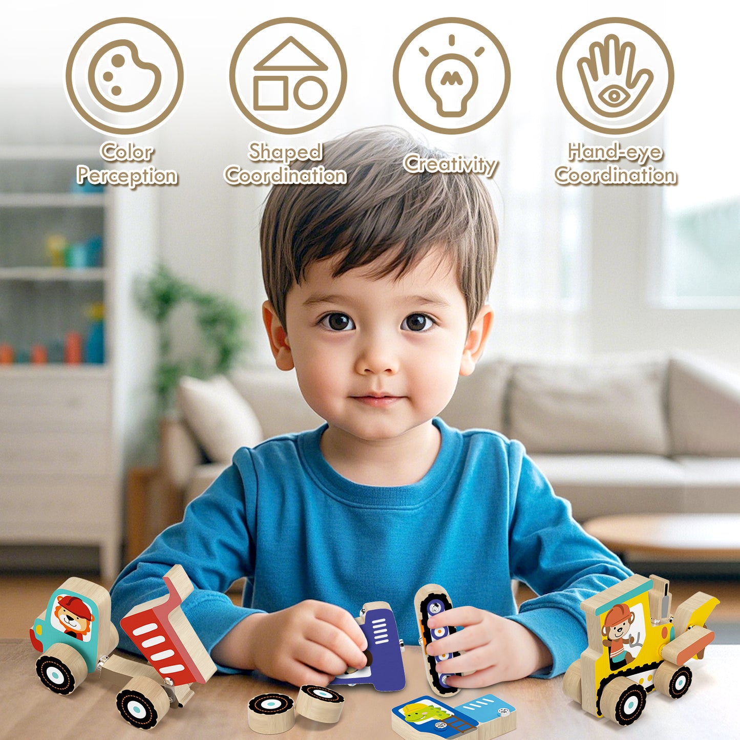 Toys for Boys 3 + Years Old, Construction Toys for Boys 3 6 Years, Construction Vehicle Take Apart Toys Cars For Toddlers, Wooden Cars Toys, Learning Educational Toys for Kids Birthday Gifts